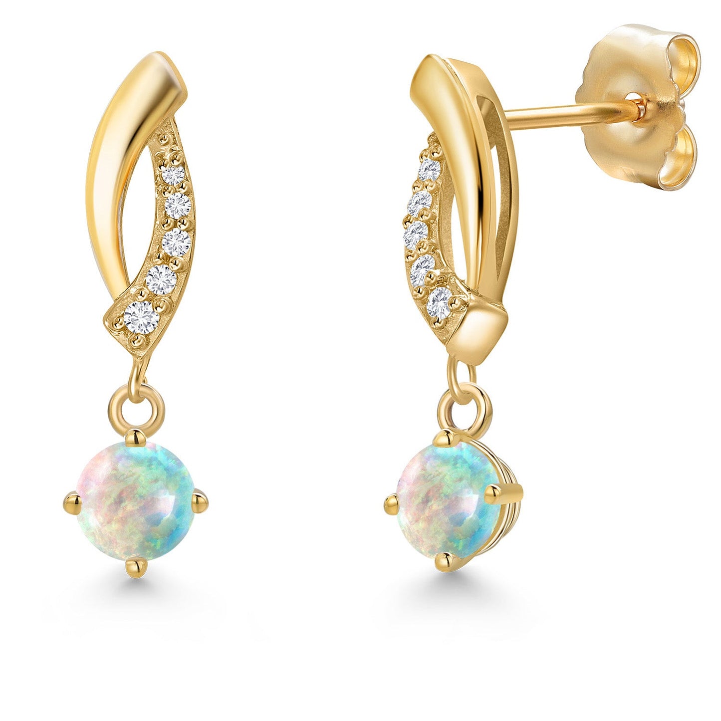 14K Yellow Gold Gemstone Birthstone and Lab Grown Diamond Dangle Earrings for Women | Round 4MM and 1MM | Fine Jewelry Gifts for Her Mom Women Wife