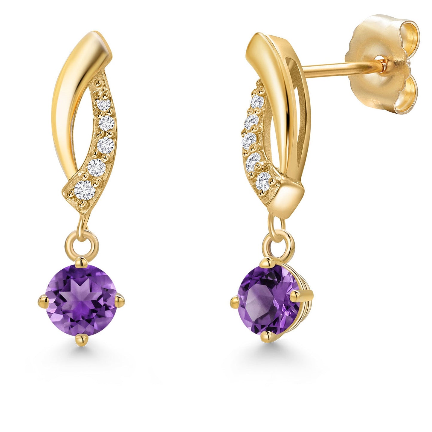 14K Yellow Gold Gemstone Birthstone and Lab Grown Diamond Dangle Earrings for Women | Round 4MM and 1MM | Fine Jewelry Gifts for Her Mom Women Wife