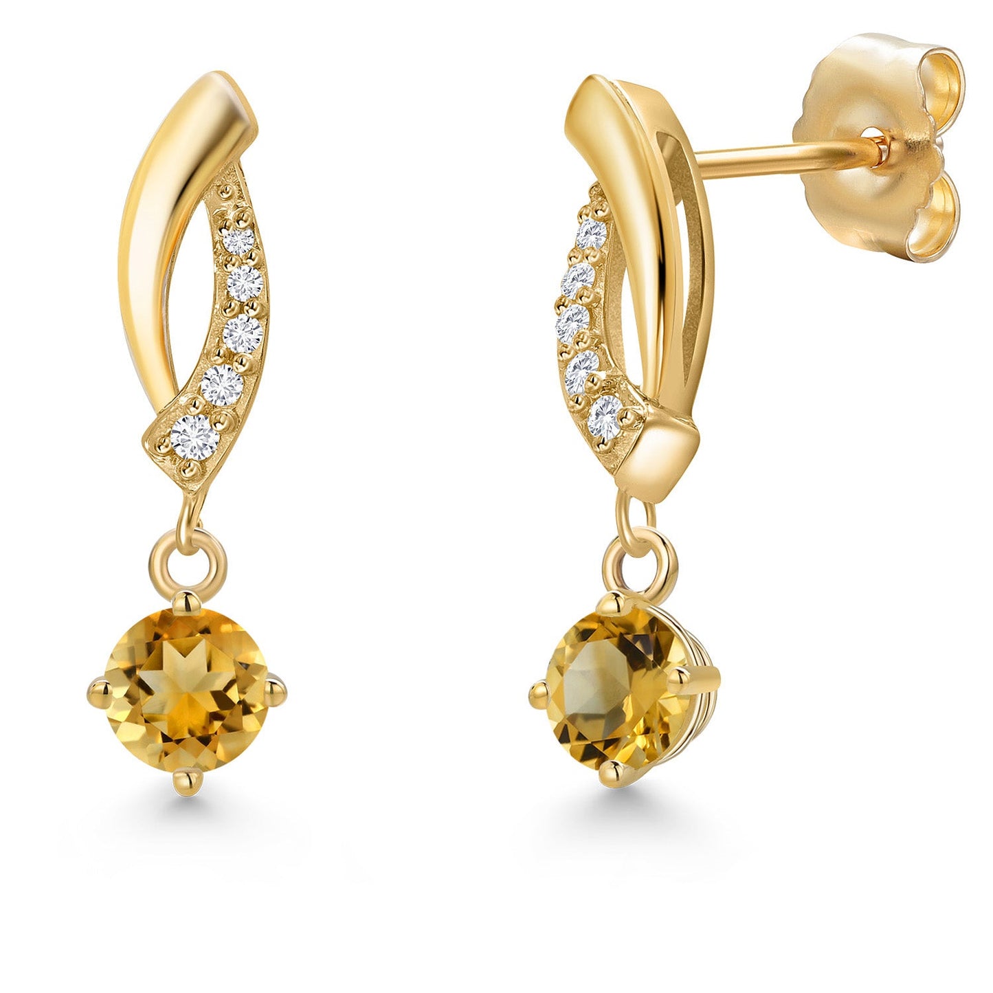 14K Yellow Gold Gemstone Birthstone and Lab Grown Diamond Dangle Earrings for Women | Round 4MM and 1MM | Fine Jewelry Gifts for Her Mom Women Wife