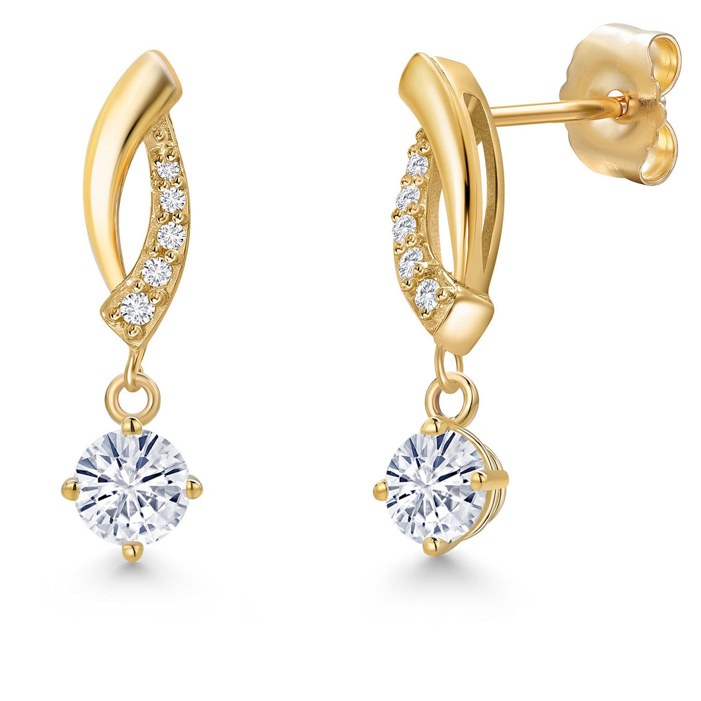 14K Yellow Gold Gemstone Birthstone and Lab Grown Diamond Dangle Earrings for Women | Round 4MM and 1MM | Fine Jewelry Gifts for Her Mom Women Wife