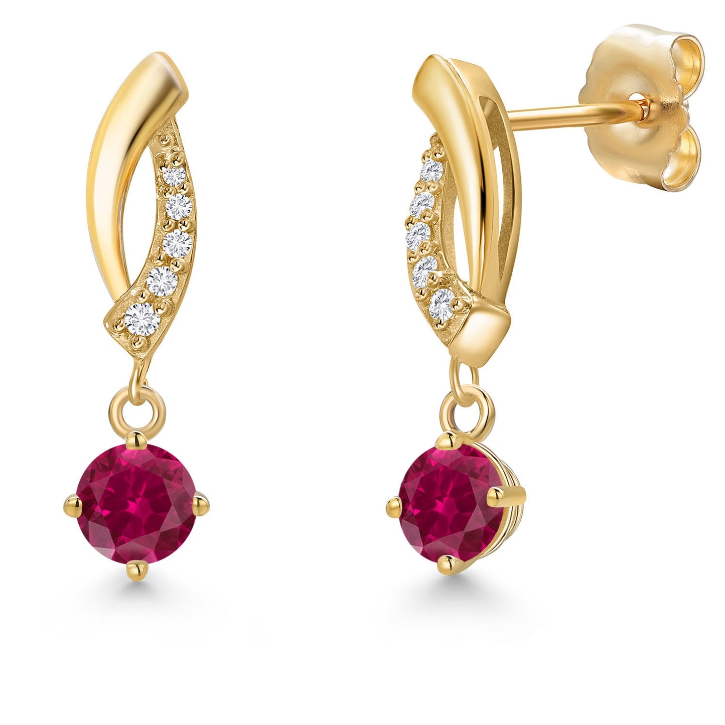 14K Yellow Gold Gemstone Birthstone and Lab Grown Diamond Dangle Earrings for Women | Round 4MM and 1MM | Fine Jewelry Gifts for Her Mom Women Wife