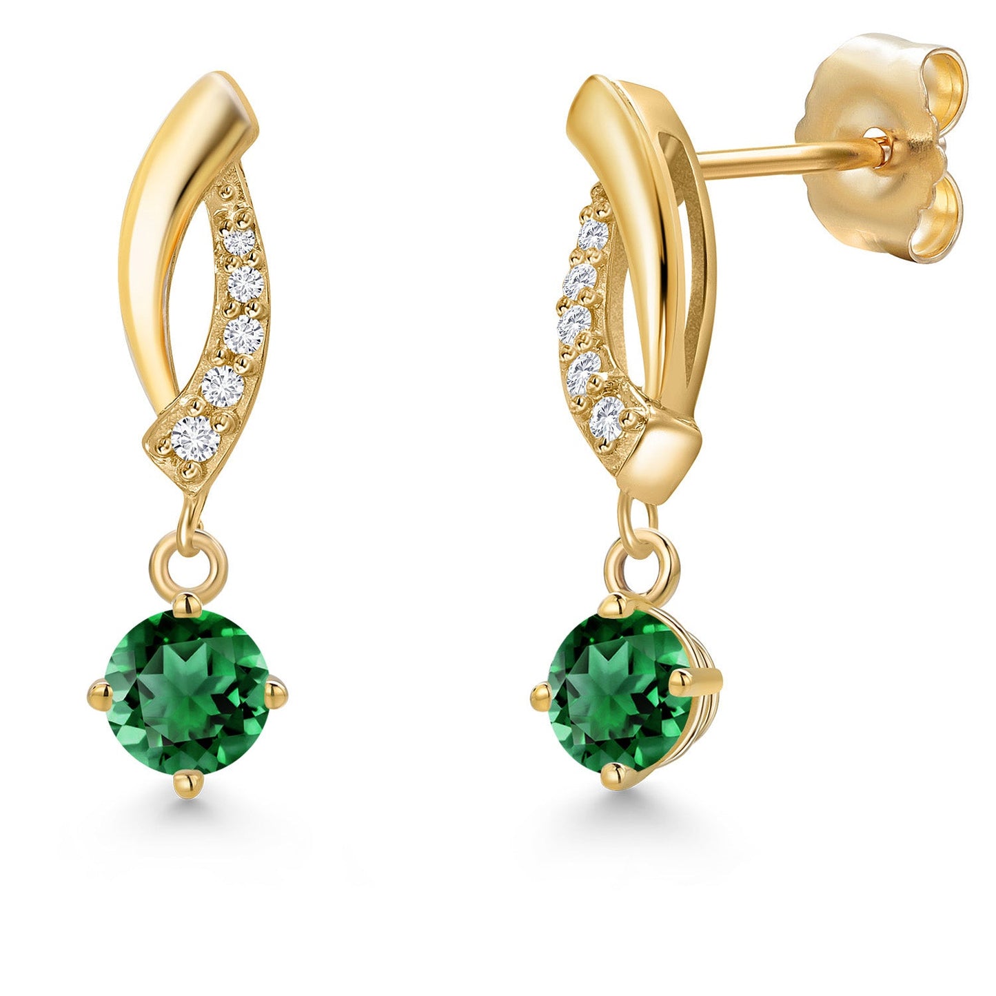 14K Yellow Gold Gemstone Birthstone and Lab Grown Diamond Dangle Earrings for Women | Round 4MM and 1MM | Fine Jewelry Gifts for Her Mom Women Wife