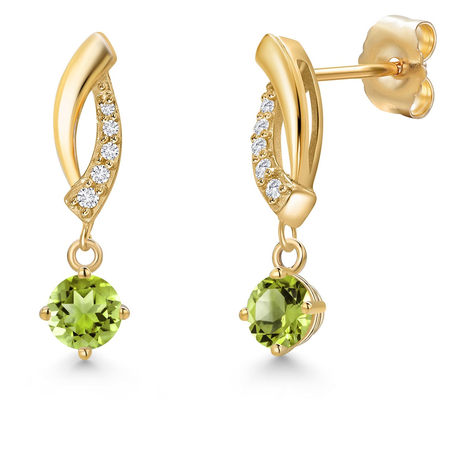 14K Yellow Gold Gemstone Birthstone and Lab Grown Diamond Dangle Earrings for Women | Round 4MM and 1MM | Fine Jewelry Gifts for Her Mom Women Wife