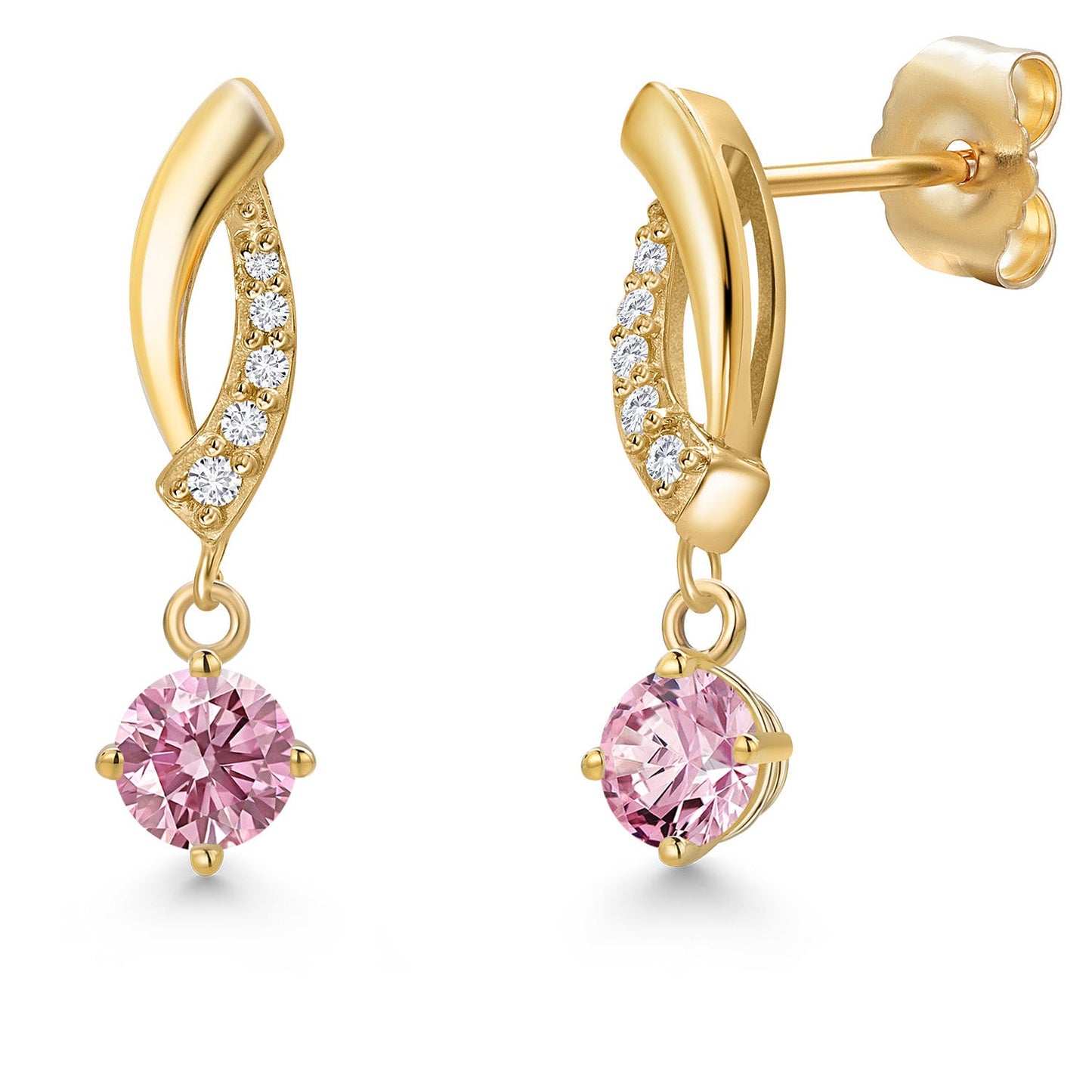 14K Yellow Gold Gemstone Birthstone and Lab Grown Diamond Dangle Earrings for Women | Round 4MM and 1MM | Fine Jewelry Gifts for Her Mom Women Wife