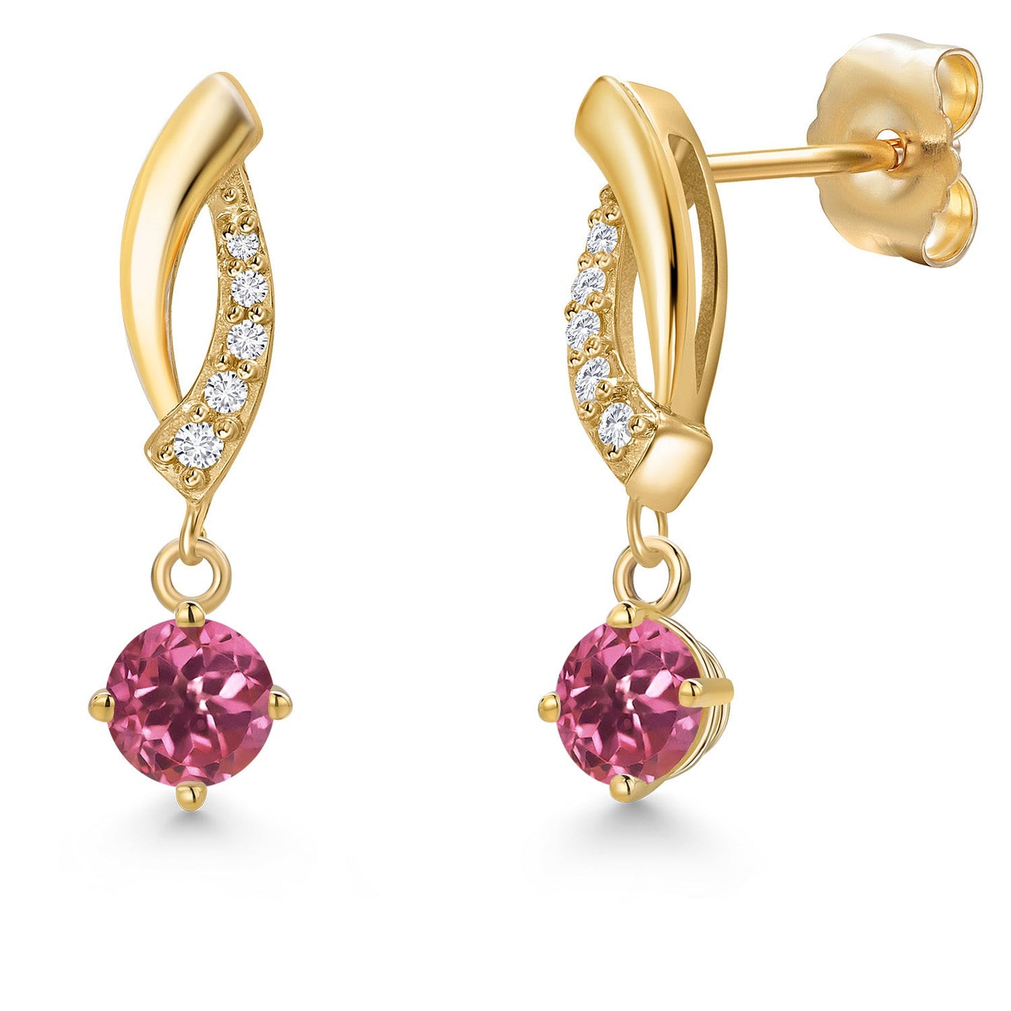 14K Yellow Gold Gemstone Birthstone and Lab Grown Diamond Dangle Earrings for Women | Round 4MM and 1MM | Fine Jewelry Gifts for Her Mom Women Wife