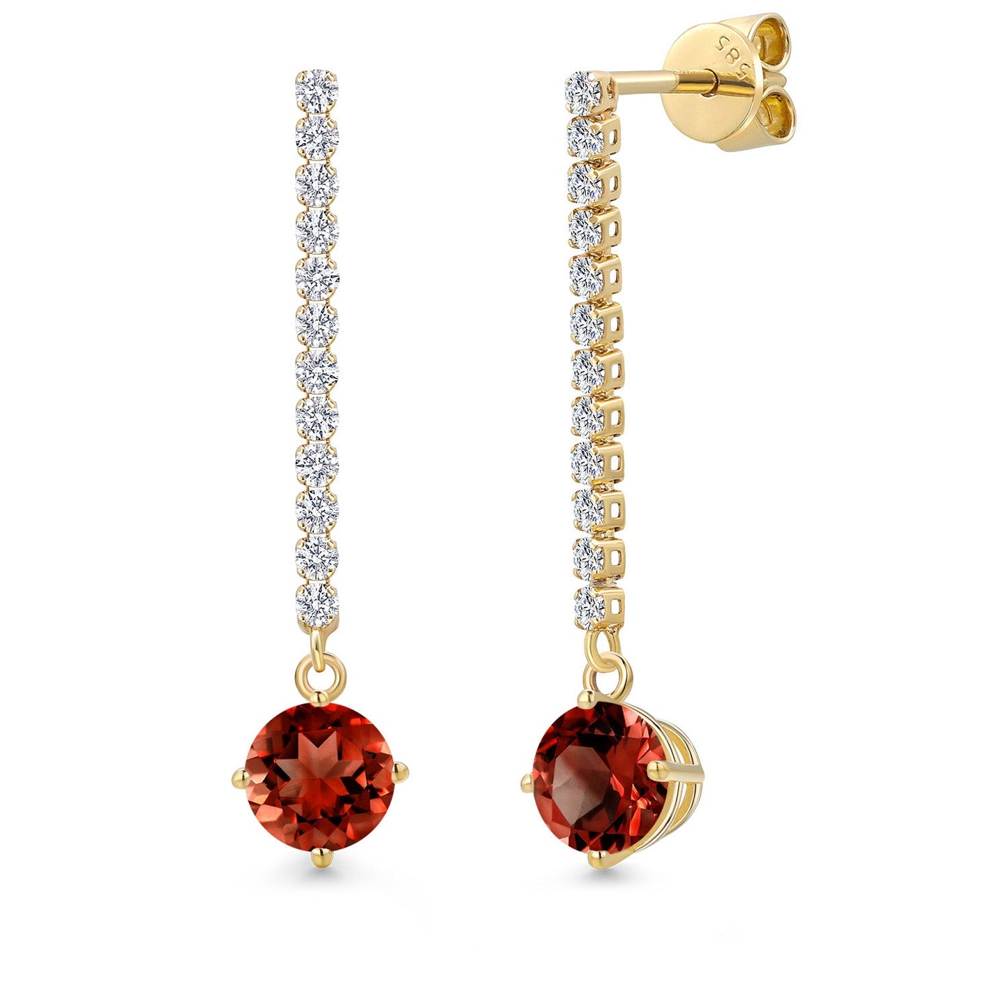 14K Yellow Gold Gemstone Birthstone and Lab Grown Diamond Long Liner Dangle Earrings for Women | Round 6.5MM | Yellow Gold Chain Drop Earrings