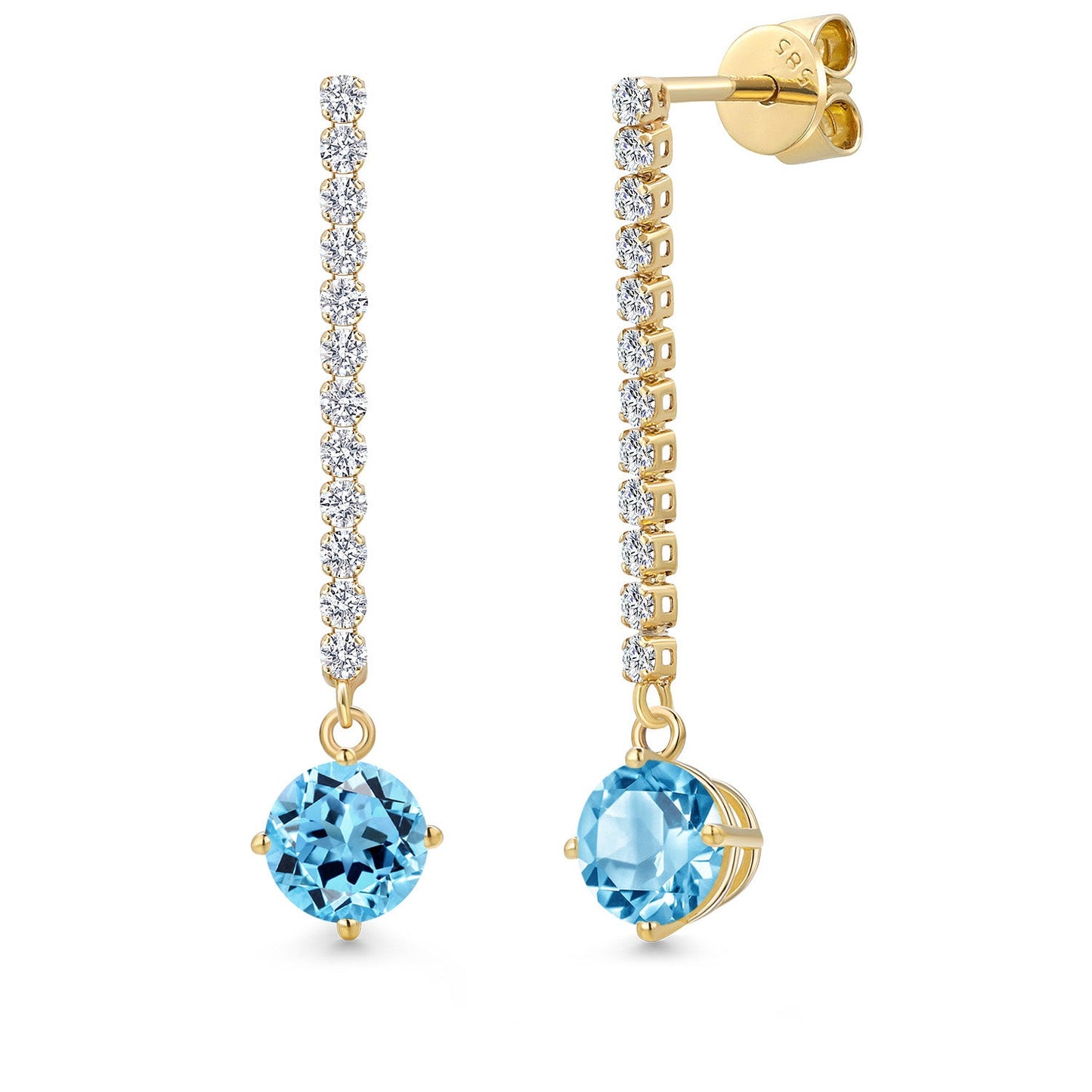 14K Yellow Gold Gemstone Birthstone and Lab Grown Diamond Long Liner Dangle Earrings for Women | Round 6.5MM | Yellow Gold Chain Drop Earrings