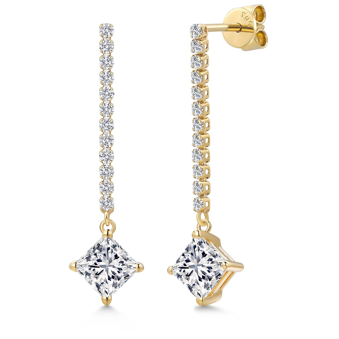 2.50 Cttw IGI Certified Princess Lab Grown Diamond Dangle Earrings For Women In 14K Yellow Gold | E-F Color | VS1-VS2 Clarity