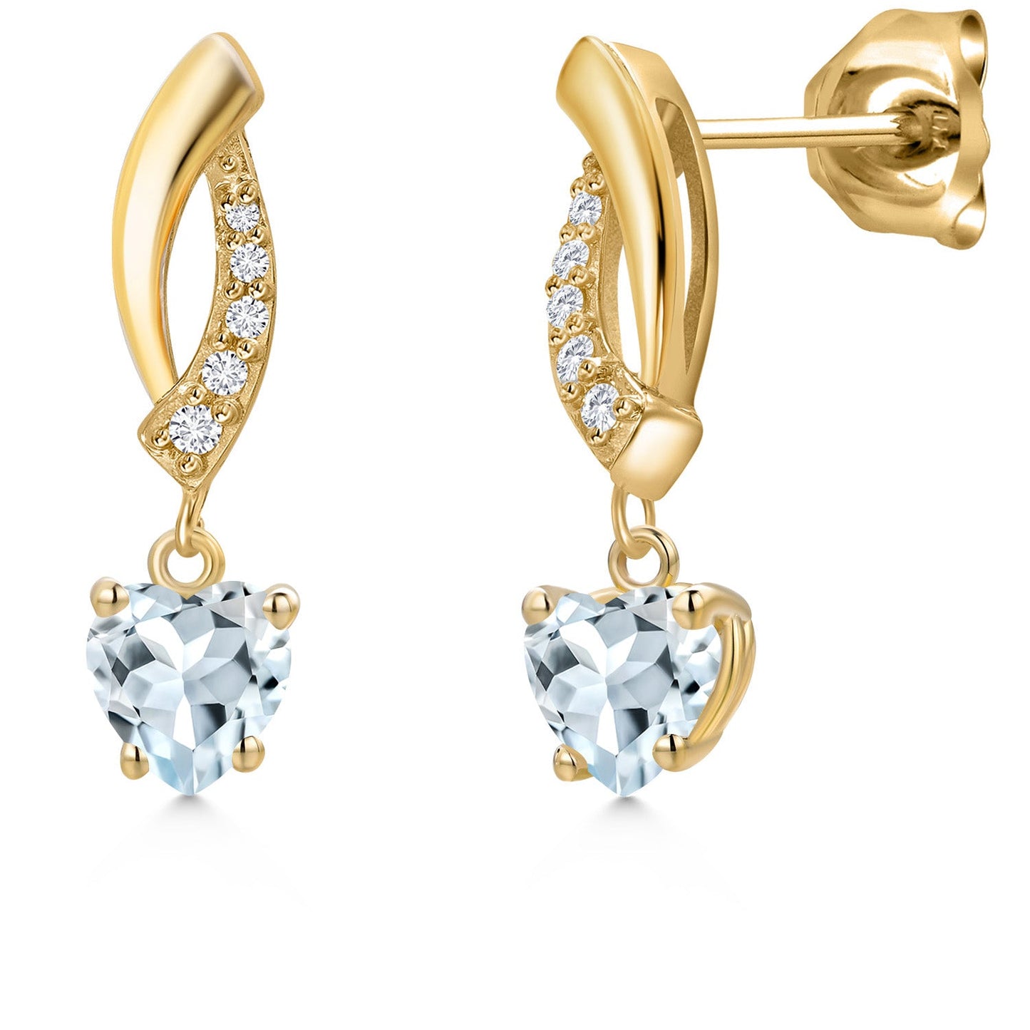 14K Yellow Gold Gemstone Birthstone and Lab Grown Diamond Dangle Earrings for Women | Heart Shape 5MM and Round 1MM | Fine Jewelry Gifts for Her Mom Women Wife