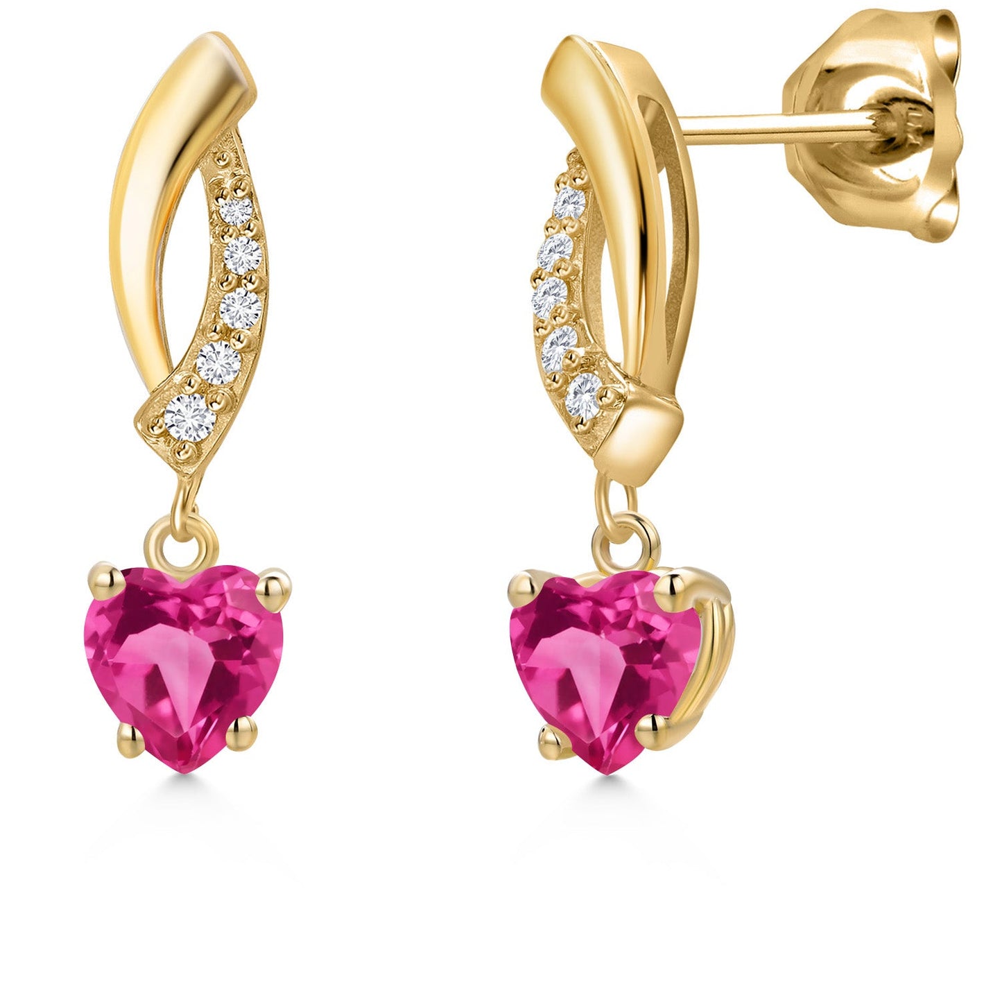 14K Yellow Gold Gemstone Birthstone and Lab Grown Diamond Dangle Earrings for Women | Heart Shape 5MM and Round 1MM | Fine Jewelry Gifts for Her Mom Women Wife