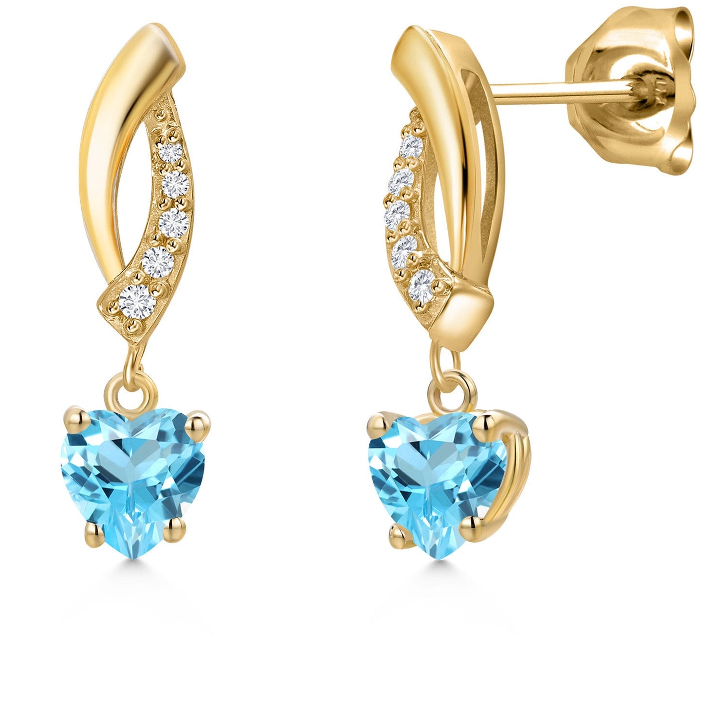 14K Yellow Gold Gemstone Birthstone and Lab Grown Diamond Dangle Earrings for Women | Heart Shape 5MM and Round 1MM | Fine Jewelry Gifts for Her Mom Women Wife