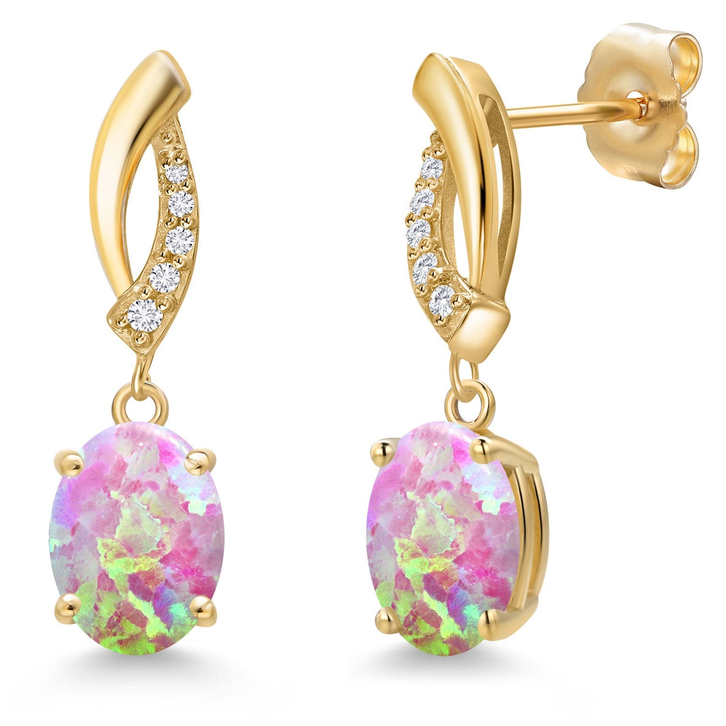 14K Yellow Gold Gemstone Birthstone and White Lab Grown Diamond Infinity Stud Dangle Earrings for Women | Oval Cut 8X6MM | Round 1MM | Fine Jewelry Gifts for Her Mom Women Wife