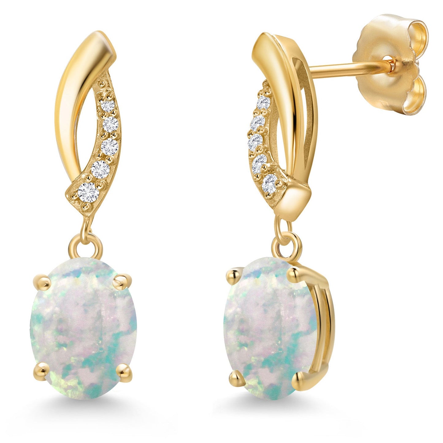 14K Yellow Gold Gemstone Birthstone and White Lab Grown Diamond Infinity Stud Dangle Earrings for Women | Oval Cut 8X6MM | Round 1MM | Fine Jewelry Gifts for Her Mom Women Wife