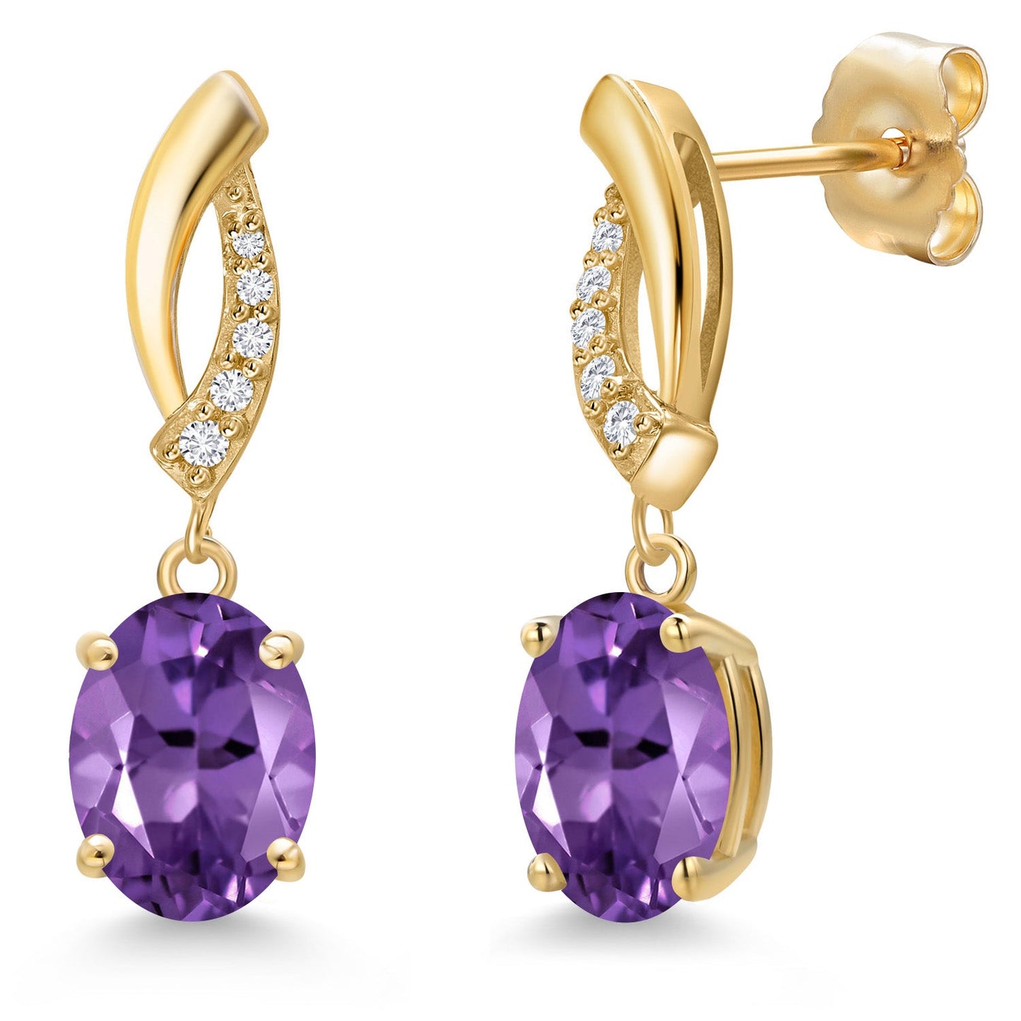 14K Yellow Gold Gemstone Birthstone and White Lab Grown Diamond Infinity Stud Dangle Earrings for Women | Oval Cut 8X6MM | Round 1MM | Fine Jewelry Gifts for Her Mom Women Wife