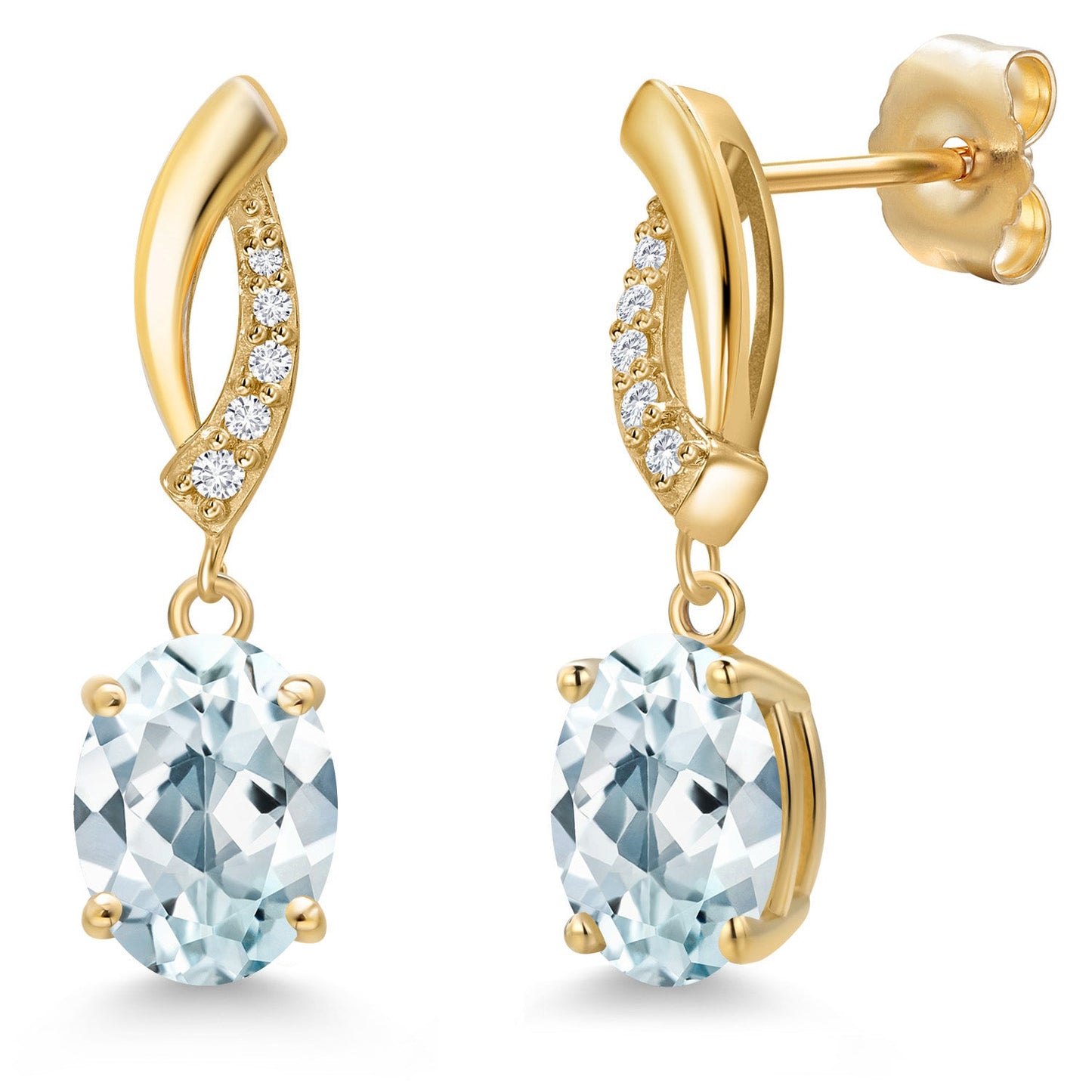 14K Yellow Gold Gemstone Birthstone and White Lab Grown Diamond Infinity Stud Dangle Earrings for Women | Oval Cut 8X6MM | Round 1MM | Fine Jewelry Gifts for Her Mom Women Wife