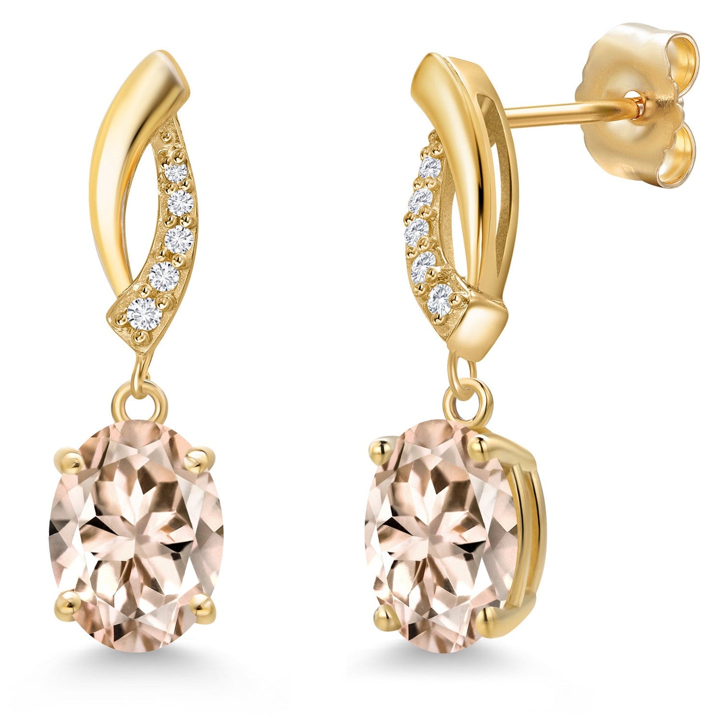 14K Yellow Gold Gemstone Birthstone and White Lab Grown Diamond Infinity Stud Dangle Earrings for Women | Oval Cut 8X6MM | Round 1MM | Fine Jewelry Gifts for Her Mom Women Wife