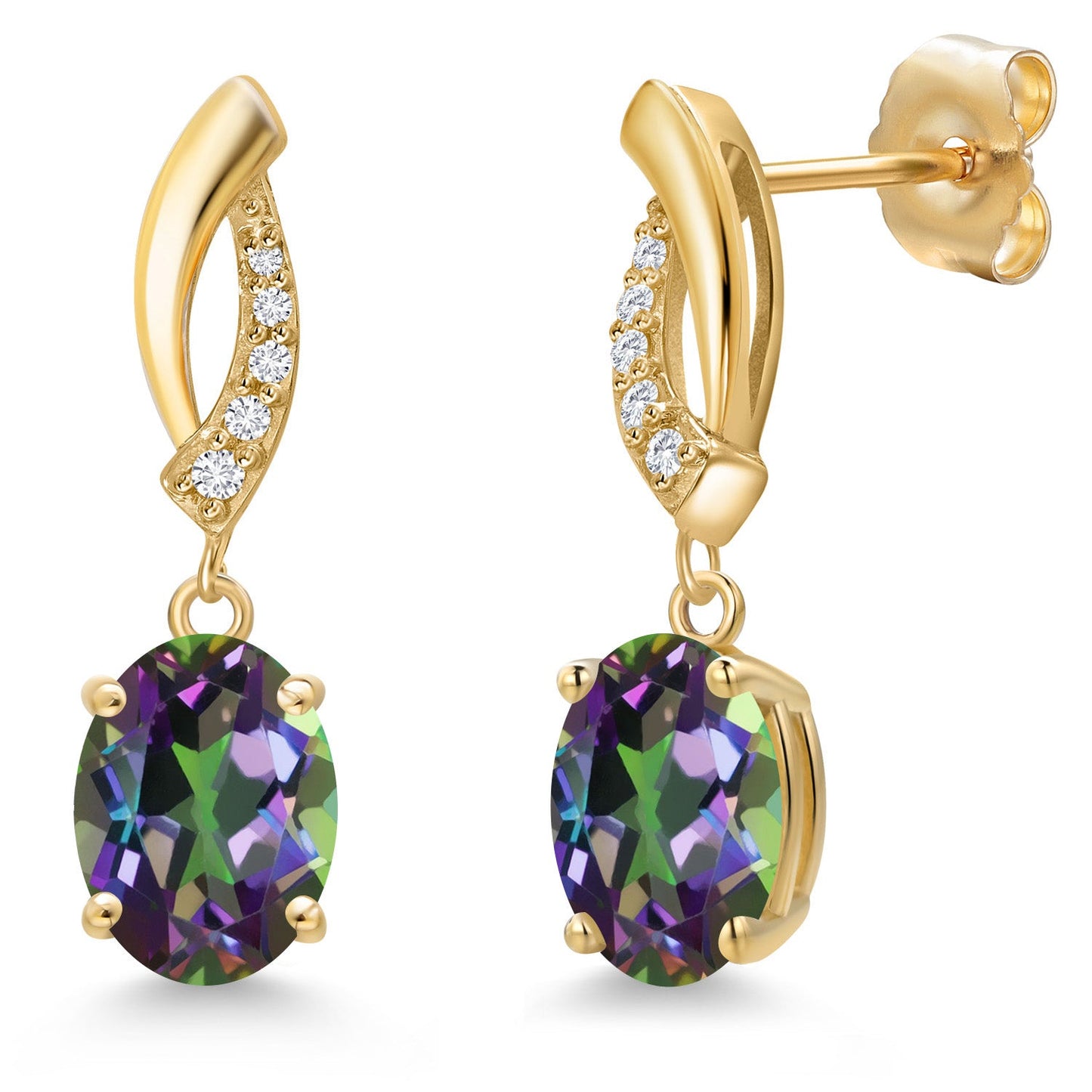 14K Yellow Gold Gemstone Birthstone and White Lab Grown Diamond Infinity Stud Dangle Earrings for Women | Oval Cut 8X6MM | Round 1MM | Fine Jewelry Gifts for Her Mom Women Wife