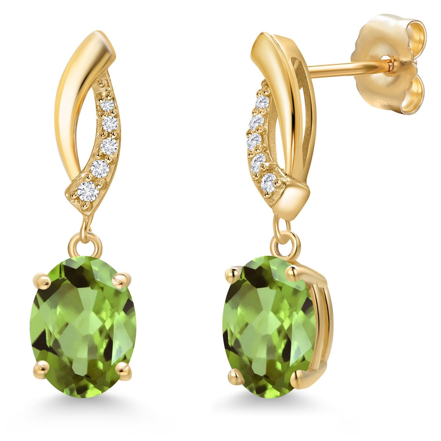 14K Yellow Gold Gemstone Birthstone and White Lab Grown Diamond Infinity Stud Dangle Earrings for Women | Oval Cut 8X6MM | Round 1MM | Fine Jewelry Gifts for Her Mom Women Wife