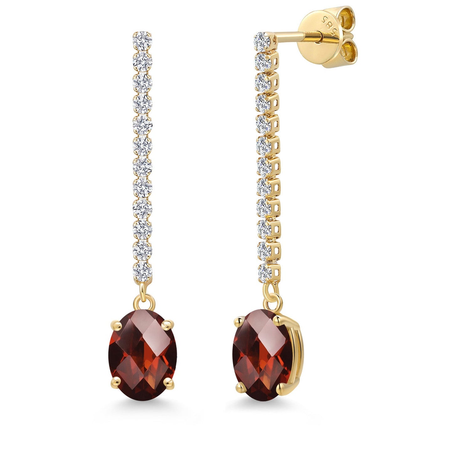 14K Yellow Gold Gemstone Birthstone and White Lab Grown Diamond Long Liner Dangle Earrings for Women | Oval Cut 8X6MM | Round 1.5MM | Yellow Gold Chain Drop Earrings