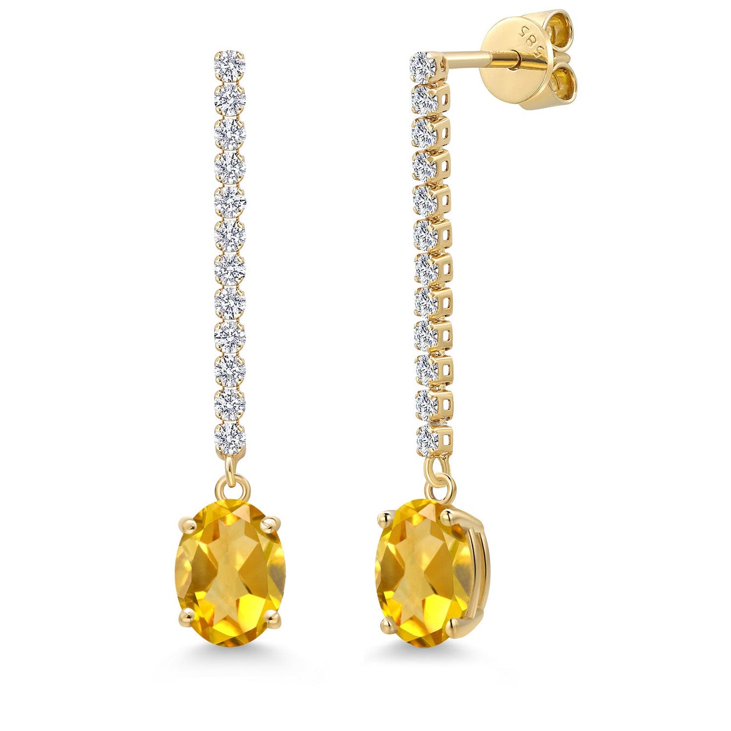 14K Yellow Gold Gemstone Birthstone and White Lab Grown Diamond Long Liner Dangle Earrings for Women | Oval Cut 8X6MM | Round 1.5MM | Yellow Gold Chain Drop Earrings