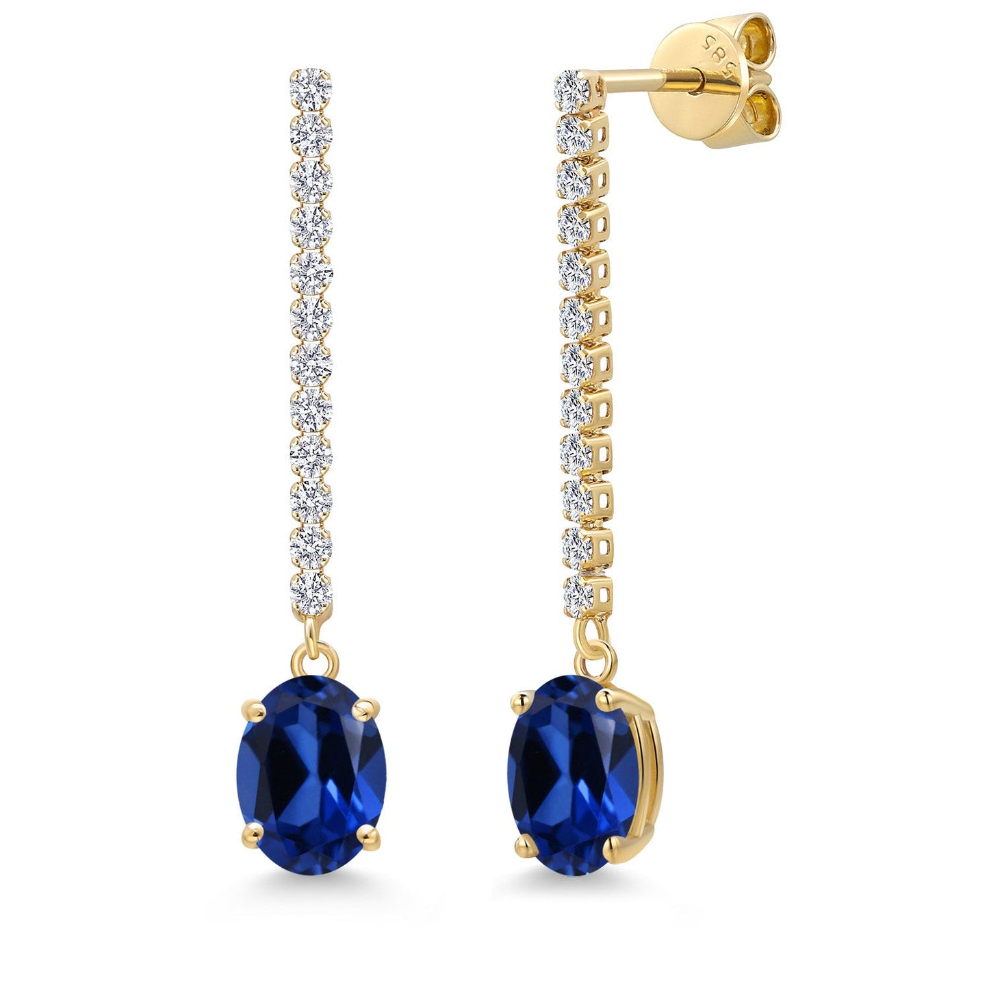 14K Yellow Gold Gemstone Birthstone and White Lab Grown Diamond Long Liner Dangle Earrings for Women | Oval Cut 8X6MM | Round 1.5MM | Yellow Gold Chain Drop Earrings