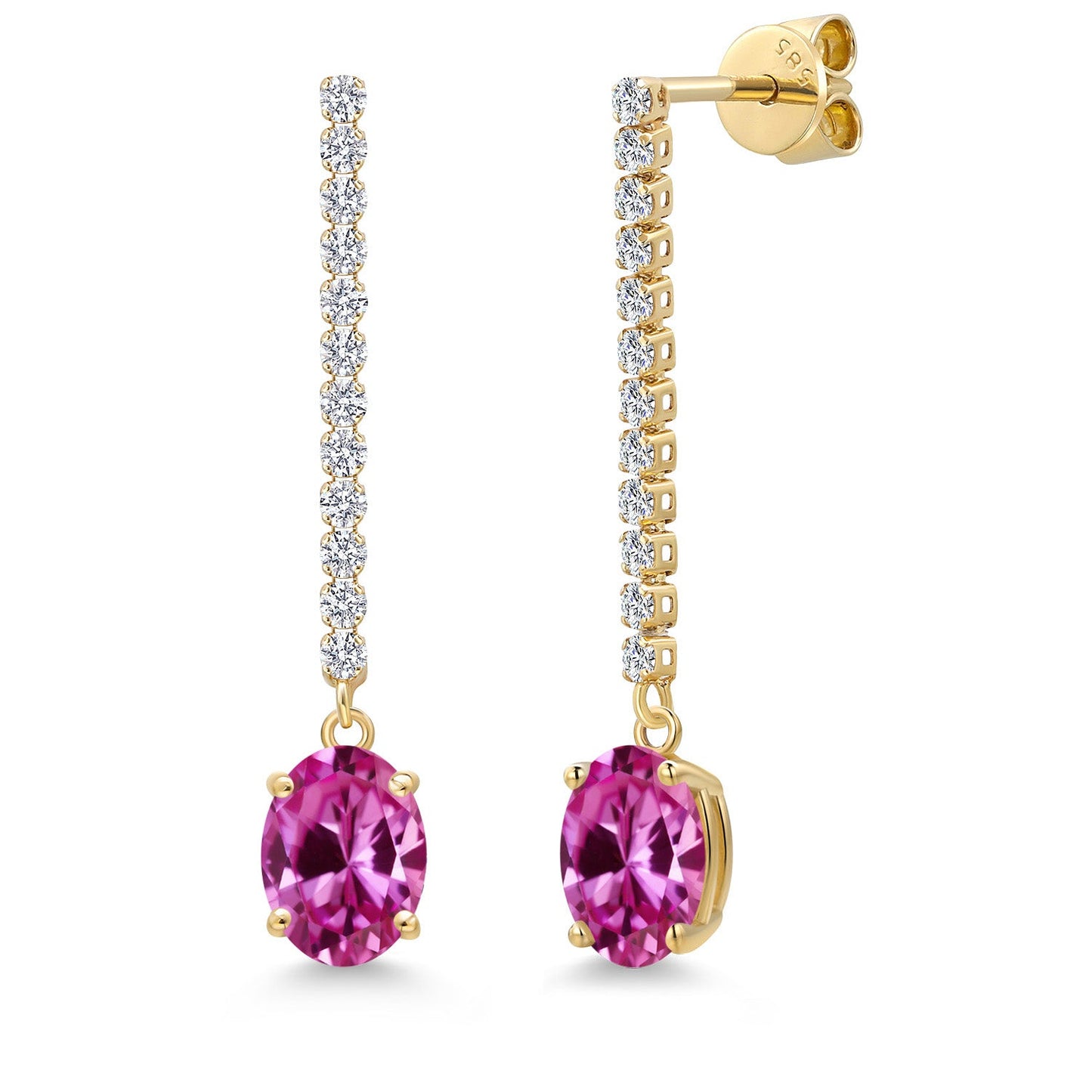 14K Yellow Gold Gemstone Birthstone and White Lab Grown Diamond Long Liner Dangle Earrings for Women | Oval Cut 8X6MM | Round 1.5MM | Yellow Gold Chain Drop Earrings