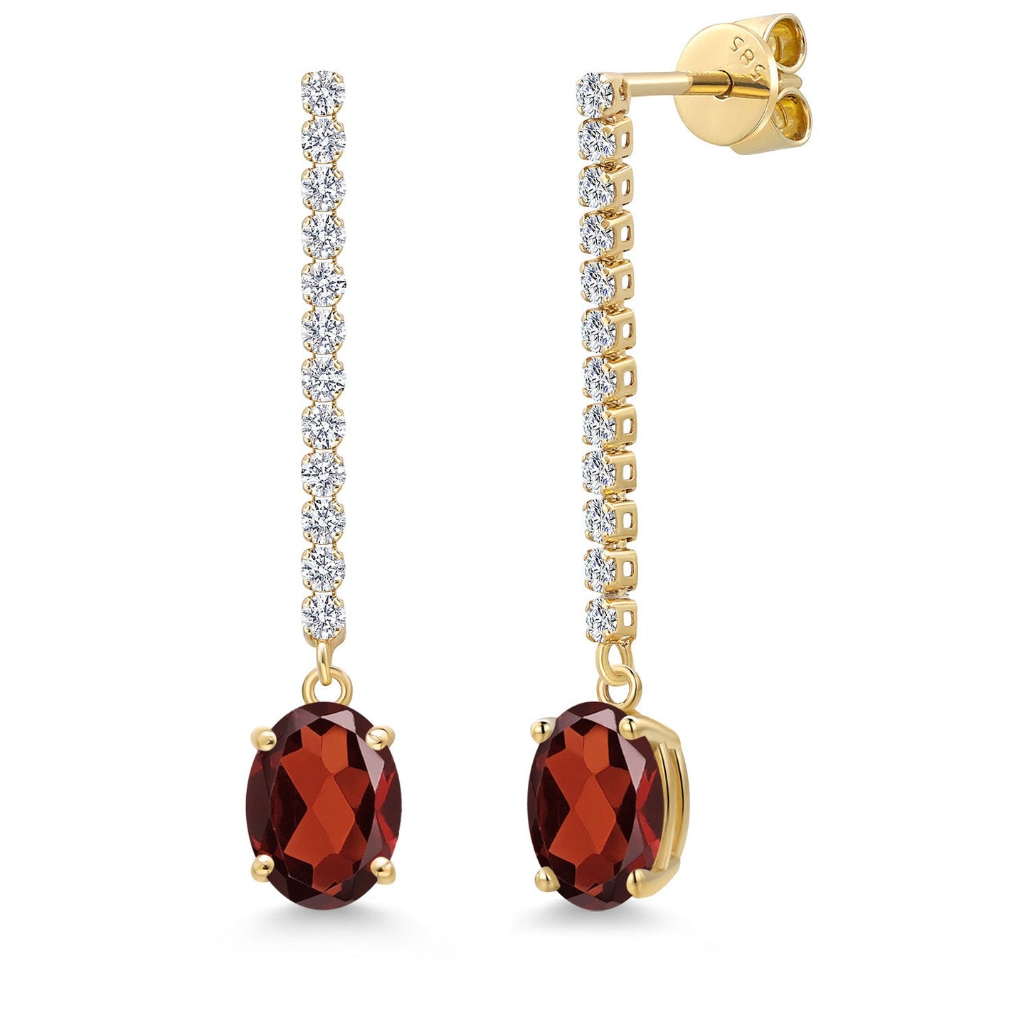 14K Yellow Gold Gemstone Birthstone and White Lab Grown Diamond Long Liner Dangle Earrings for Women | Oval Cut 8X6MM | Round 1.5MM | Yellow Gold Chain Drop Earrings