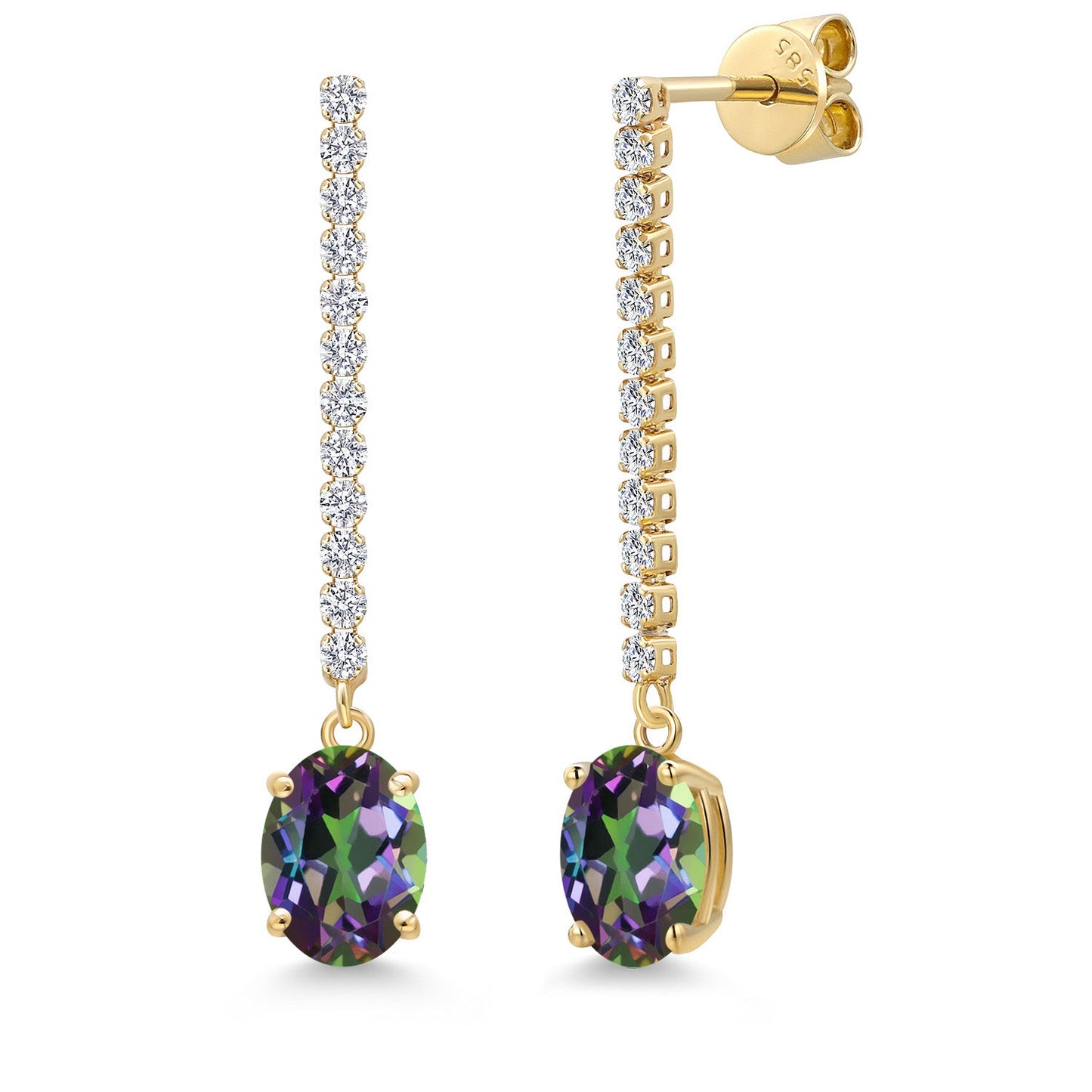 14K Yellow Gold Gemstone Birthstone and White Lab Grown Diamond Long Liner Dangle Earrings for Women | Oval Cut 8X6MM | Round 1.5MM | Yellow Gold Chain Drop Earrings