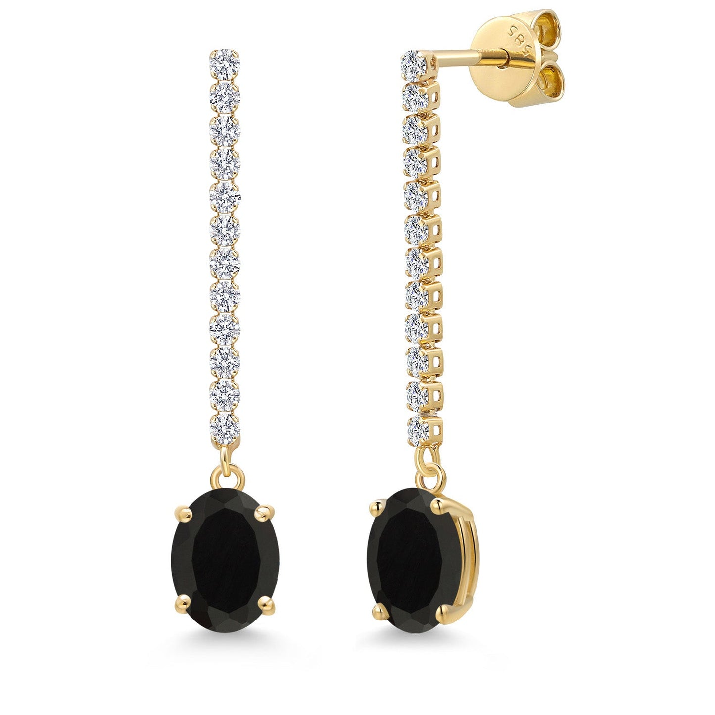 14K Yellow Gold Gemstone Birthstone and White Lab Grown Diamond Long Liner Dangle Earrings for Women | Oval Cut 8X6MM | Round 1.5MM | Yellow Gold Chain Drop Earrings