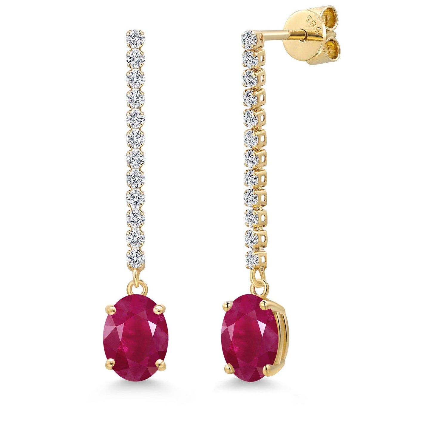 14K Yellow Gold Gemstone Birthstone and White Lab Grown Diamond Long Liner Dangle Earrings for Women | Oval Cut 8X6MM | Round 1.5MM | Yellow Gold Chain Drop Earrings