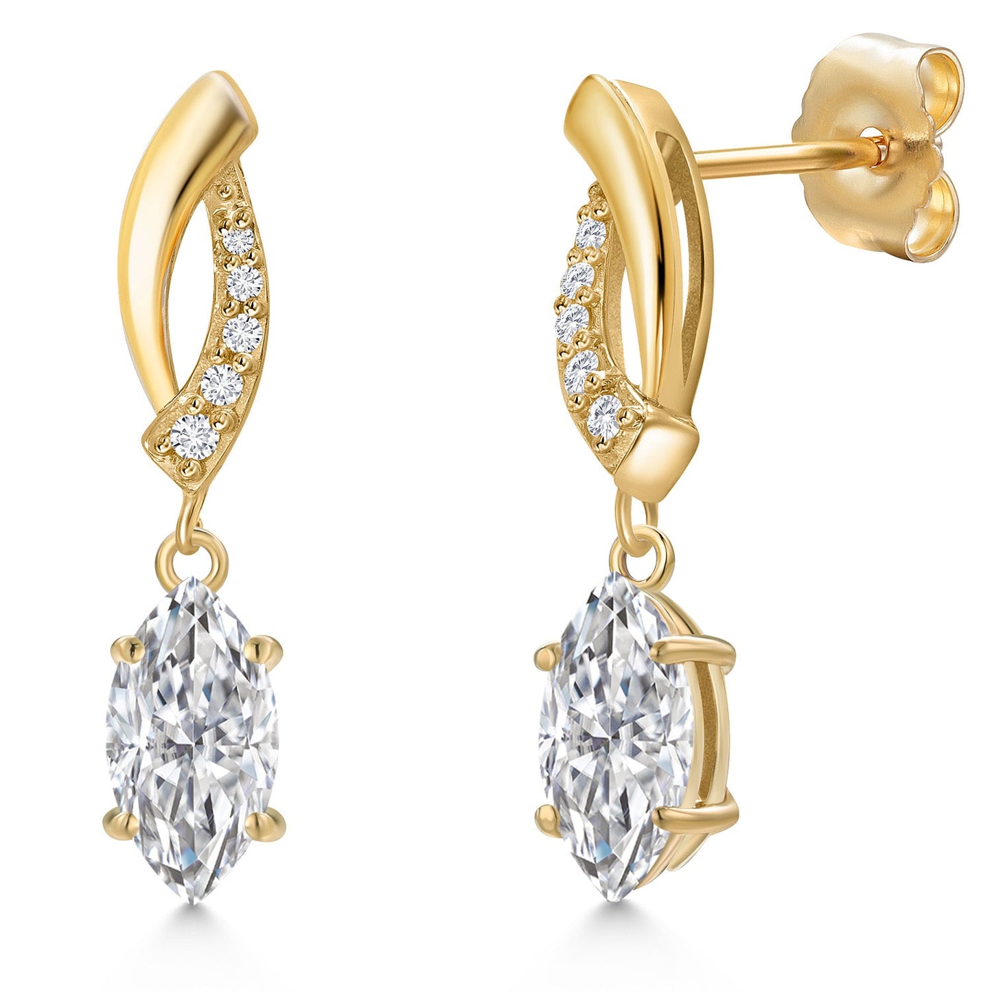 14K Yellow Gold Gemstone Birthstone and Lab Grown Diamond Dangle Earrings for Women | Marquise Cut 8X4MM and Round 1MM | Fine Jewelry Gifts for Her Mom Women Wife