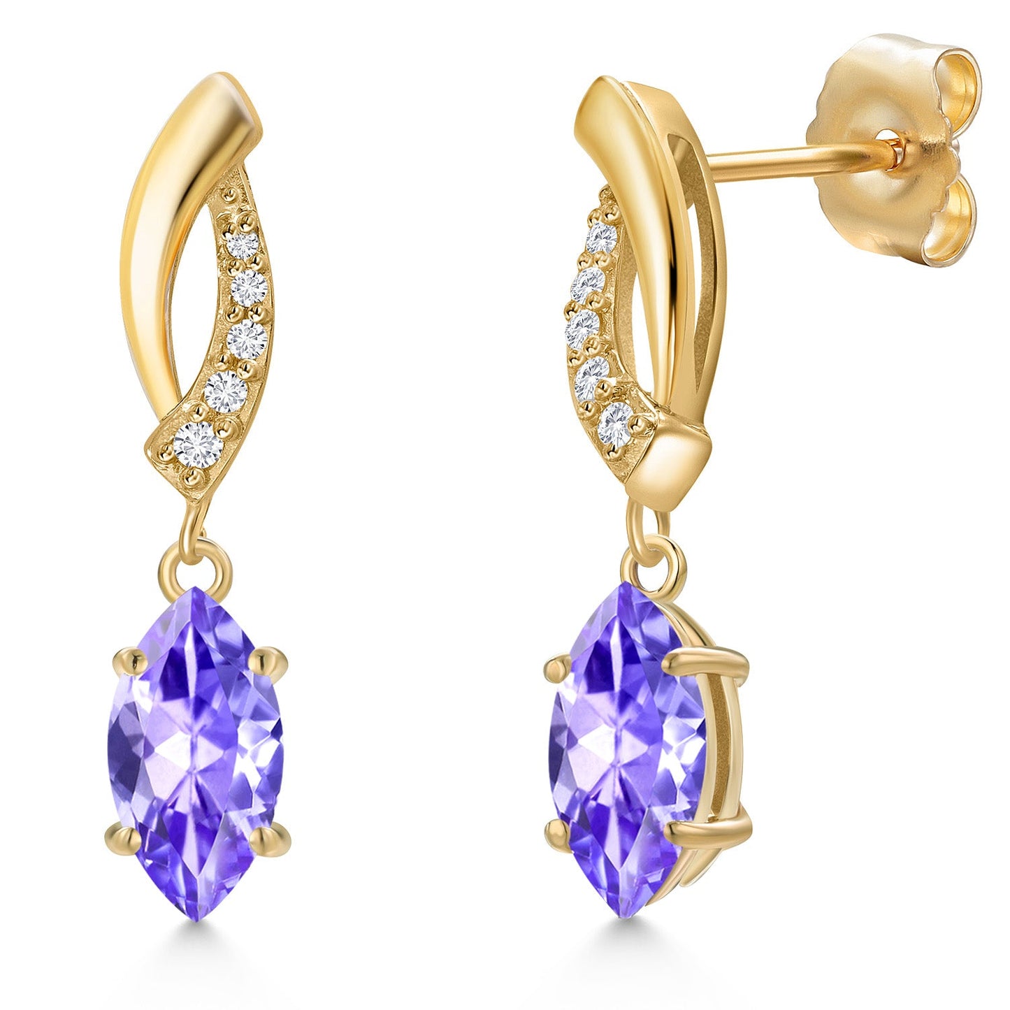 14K Yellow Gold Gemstone Birthstone and Lab Grown Diamond Dangle Earrings for Women | Marquise Cut 8X4MM and Round 1MM | Fine Jewelry Gifts for Her Mom Women Wife