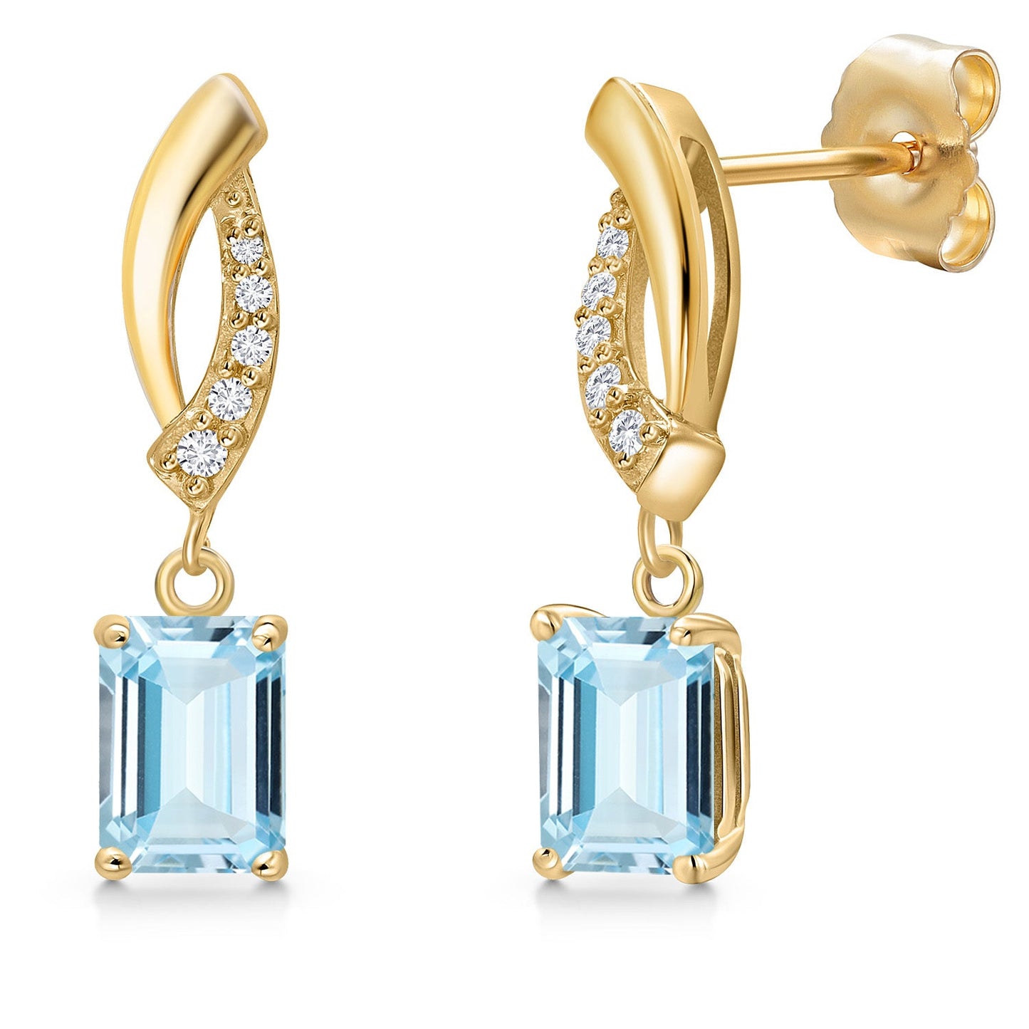 14K Yellow Gold Gemstone Birthstone and Lab Grown Diamond Dangle Earrings for Women | Emerald Cut 6X4MM and Round 1MM | Fine Jewelry Gifts for Her Mom Women Wife