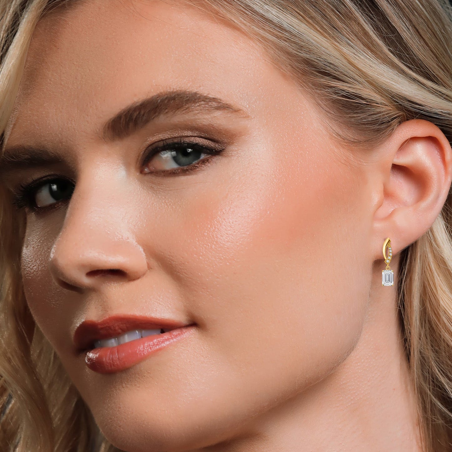 14K Yellow Gold Gemstone Birthstone and Lab Grown Diamond Dangle Earrings for Women | Emerald Cut 6X4MM and Round 1MM | Fine Jewelry Gifts for Her Mom Women Wife