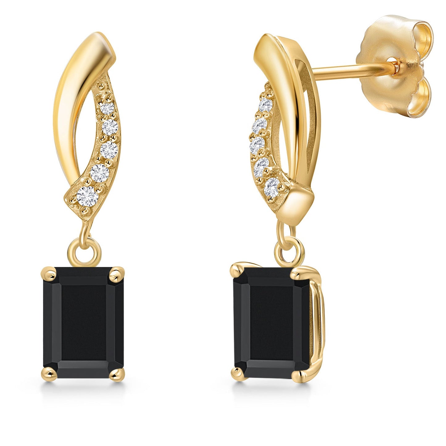 14K Yellow Gold Gemstone Birthstone and Lab Grown Diamond Dangle Earrings for Women | Emerald Cut 6X4MM and Round 1MM | Fine Jewelry Gifts for Her Mom Women Wife