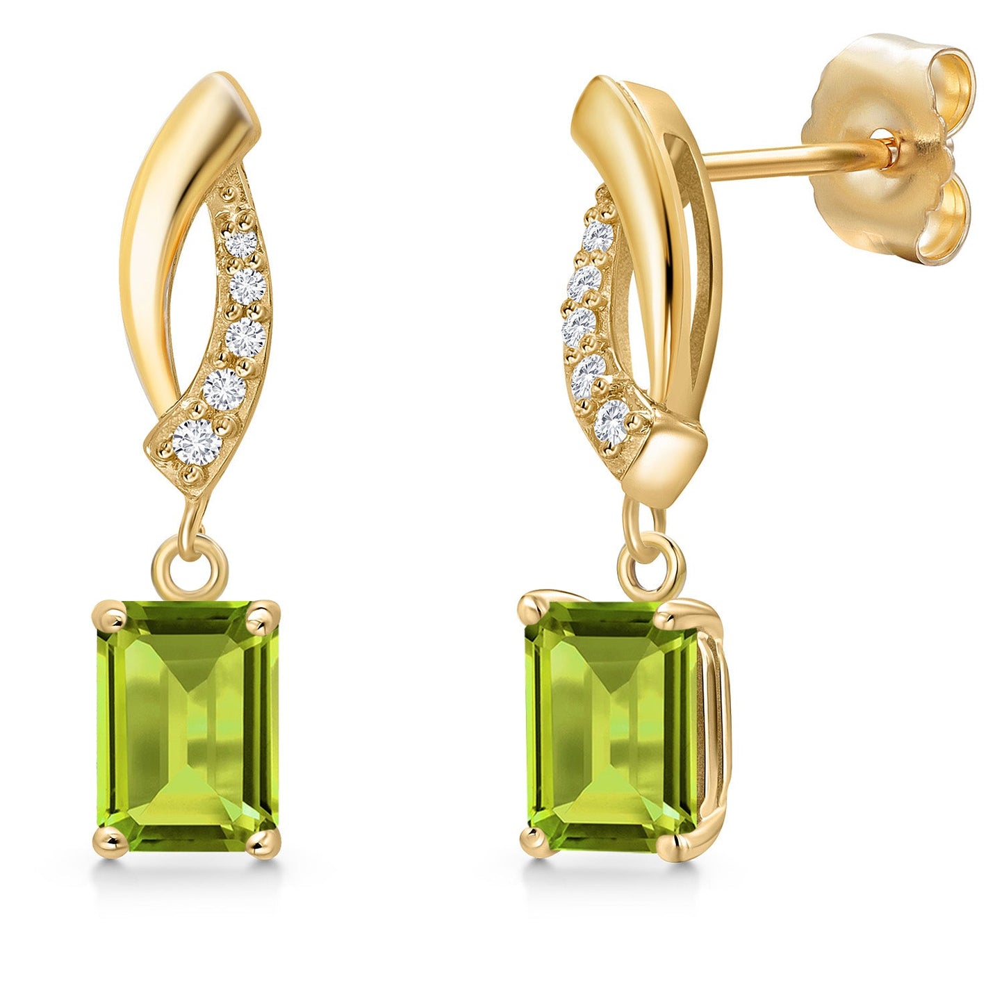 14K Yellow Gold Gemstone Birthstone and Lab Grown Diamond Dangle Earrings for Women | Emerald Cut 6X4MM and Round 1MM | Fine Jewelry Gifts for Her Mom Women Wife