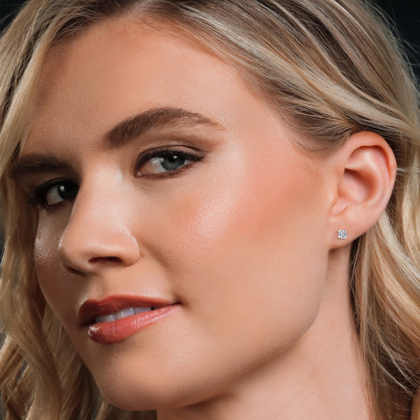 2.00 Cttw IGI Certified Lab Grown Diamond Stud Earrings For Women in 14K Yellow Gold | 1 Ct each Princess Cut | VS1-VS2 Clarity | E-F Color