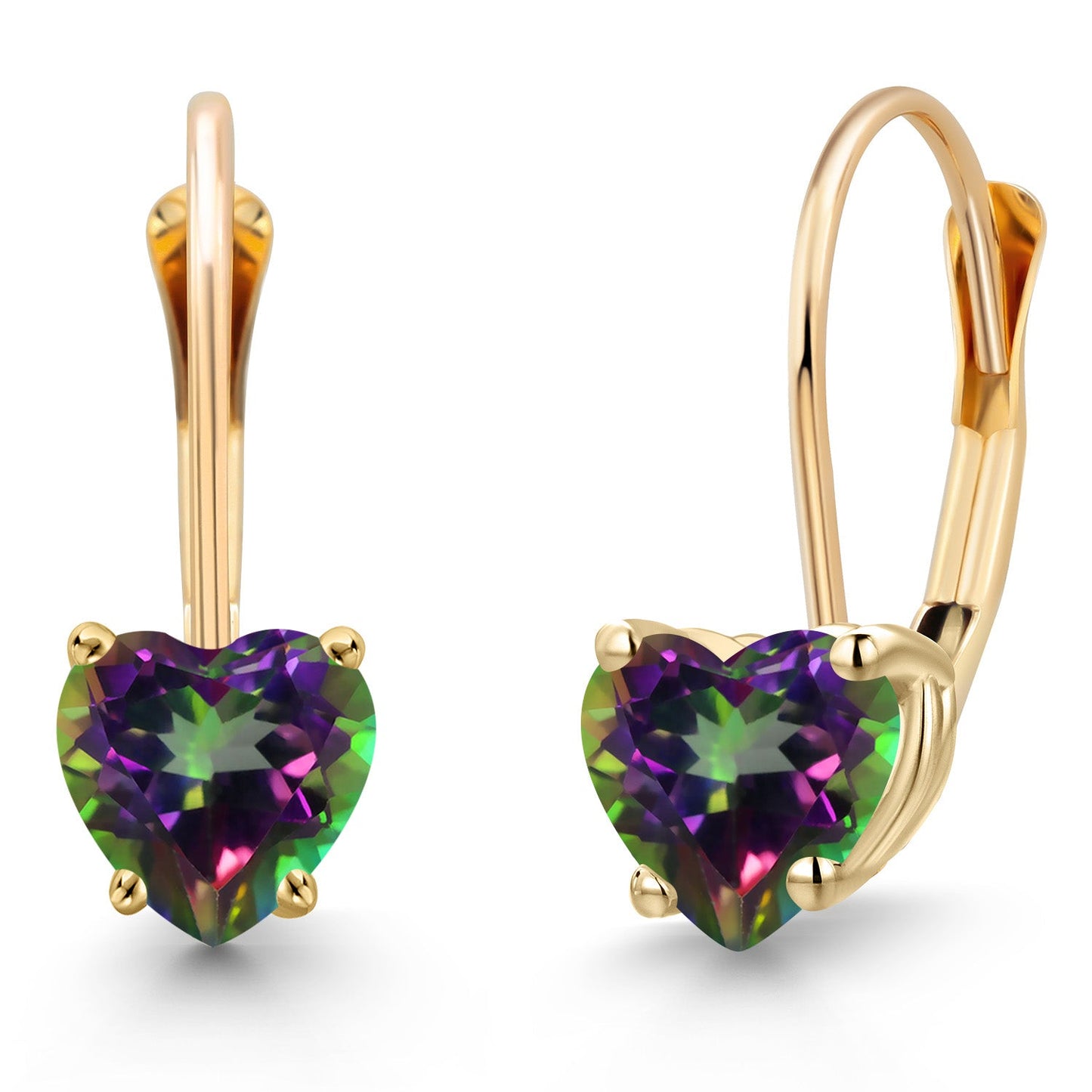 5MM Heart Shape Gemstone Birthstone Leverback Earrings for Women In 14K Yellow Gold | Fine Jewelry Gifts for Her Mom Women Wife | Gold Heart Earrings