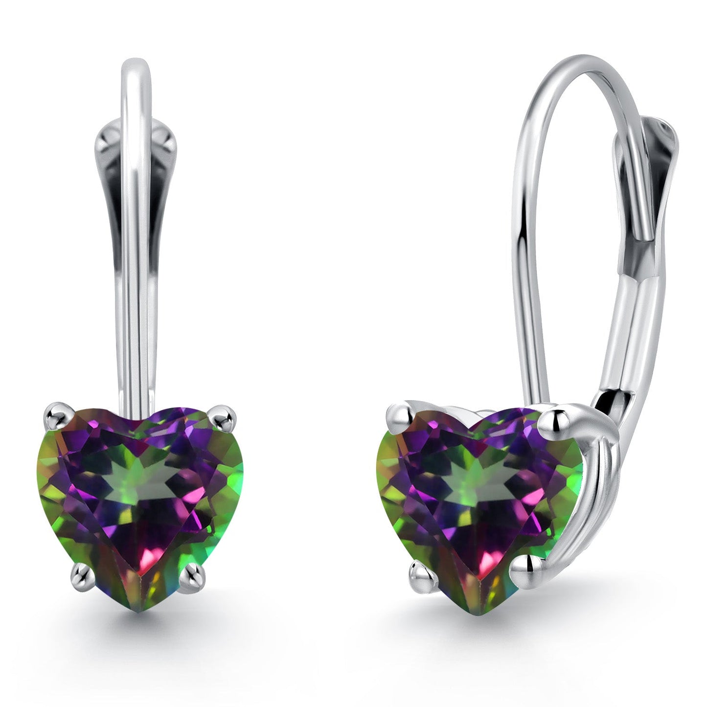5MM Heart Shape Gemstone Birthstone Leverback Earrings for Women In 14K White Gold | Fine Jewelry Gifts for Her Mom Women Wife
