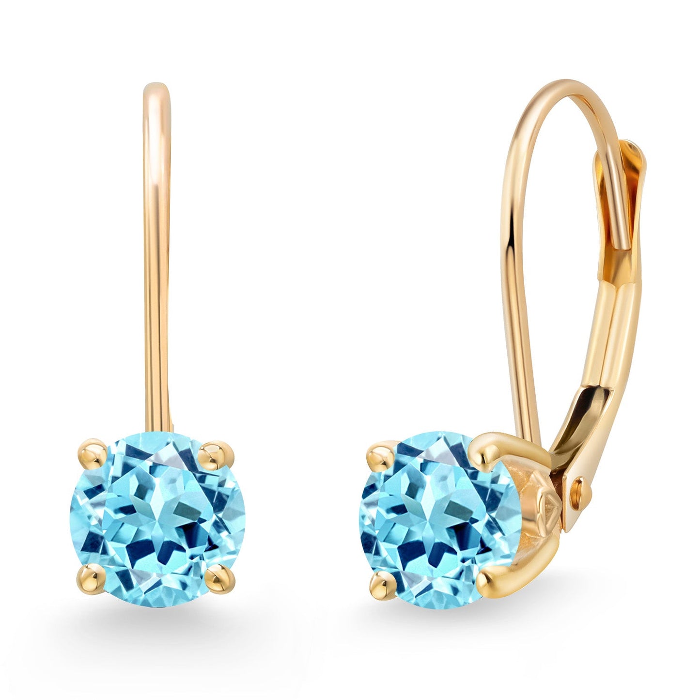 14K Yellow Gold 5MM Round Gemstone Birthstone Leverback Drop Dangle Earrings | Gold Earrings For Women | Fine Jewelry Gifts for Her Mom Women Wife