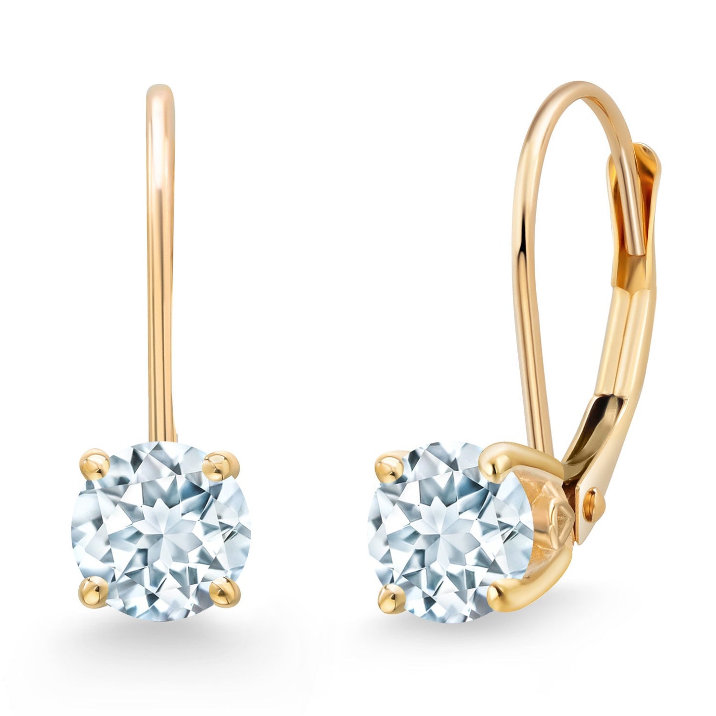 14K Yellow Gold 5MM Round Gemstone Birthstone Leverback Drop Dangle Earrings | Gold Earrings For Women | Fine Jewelry Gifts for Her Mom Women Wife