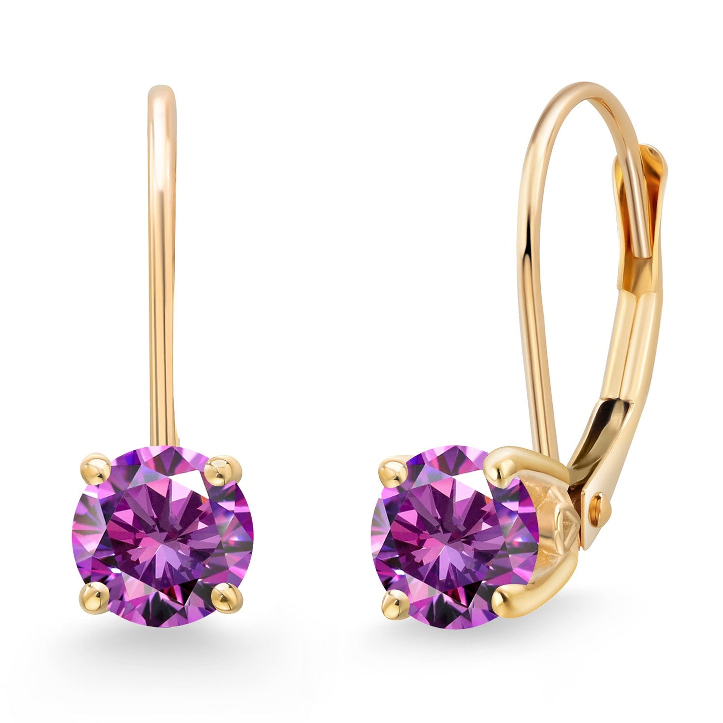 14K Yellow Gold 5MM Round Gemstone Birthstone Leverback Drop Dangle Earrings | Gold Earrings For Women | Fine Jewelry Gifts for Her Mom Women Wife