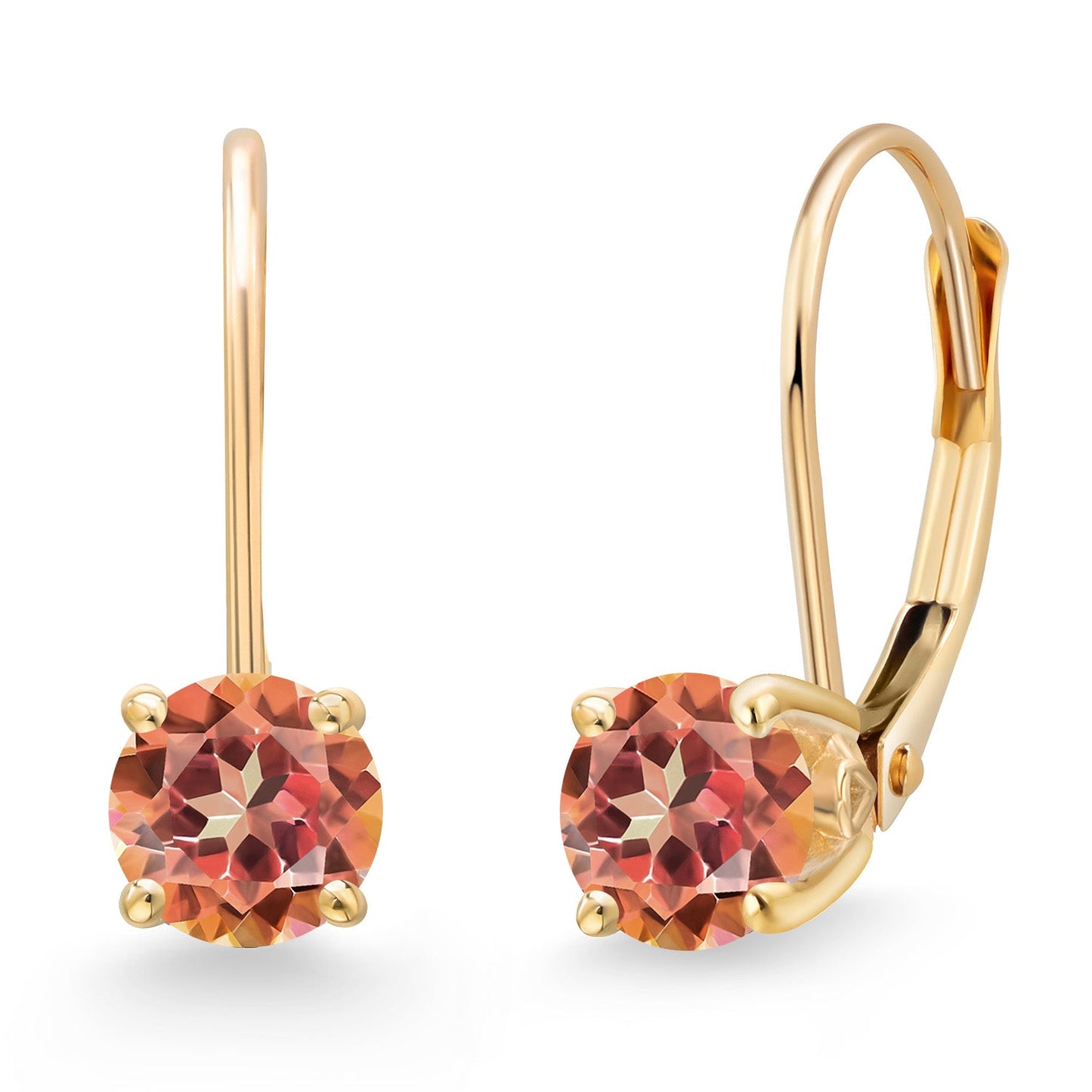 14K Yellow Gold 5MM Round Gemstone Birthstone Leverback Drop Dangle Earrings | Gold Earrings For Women | Fine Jewelry Gifts for Her Mom Women Wife