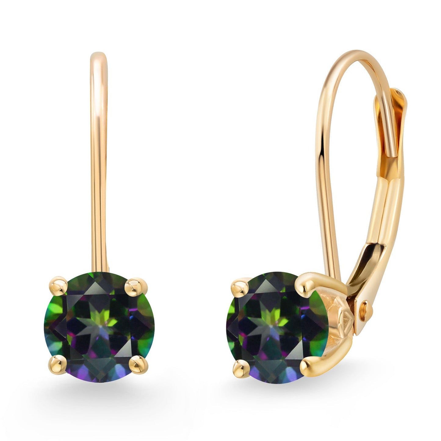 14K Yellow Gold 5MM Round Gemstone Birthstone Leverback Drop Dangle Earrings | Gold Earrings For Women | Fine Jewelry Gifts for Her Mom Women Wife