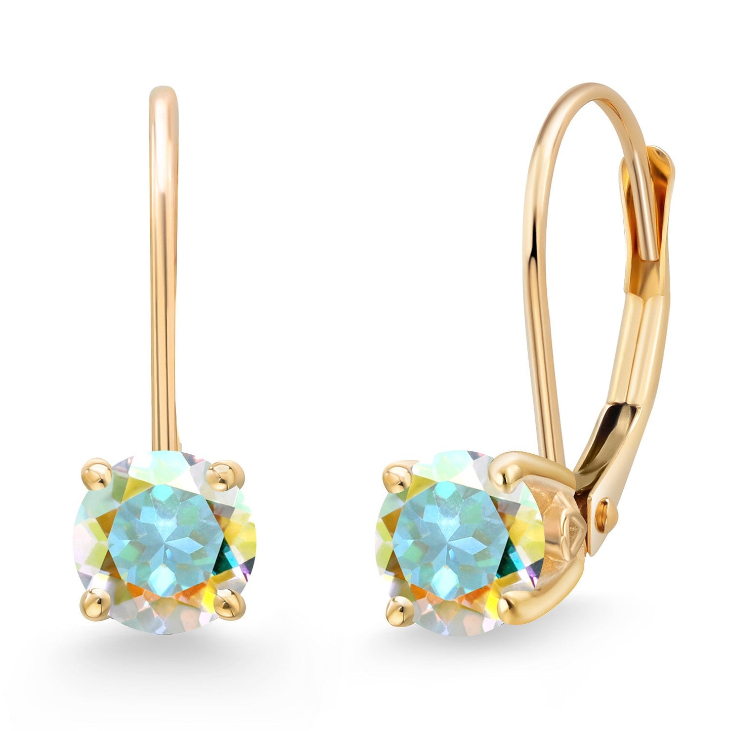 14K Yellow Gold 5MM Round Gemstone Birthstone Leverback Drop Dangle Earrings | Gold Earrings For Women | Fine Jewelry Gifts for Her Mom Women Wife