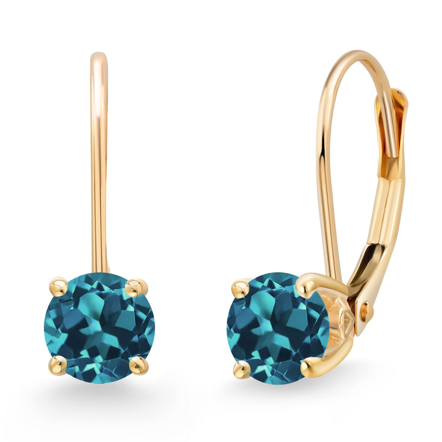 14K Yellow Gold 5MM Round Gemstone Birthstone Leverback Drop Dangle Earrings | Gold Earrings For Women | Fine Jewelry Gifts for Her Mom Women Wife