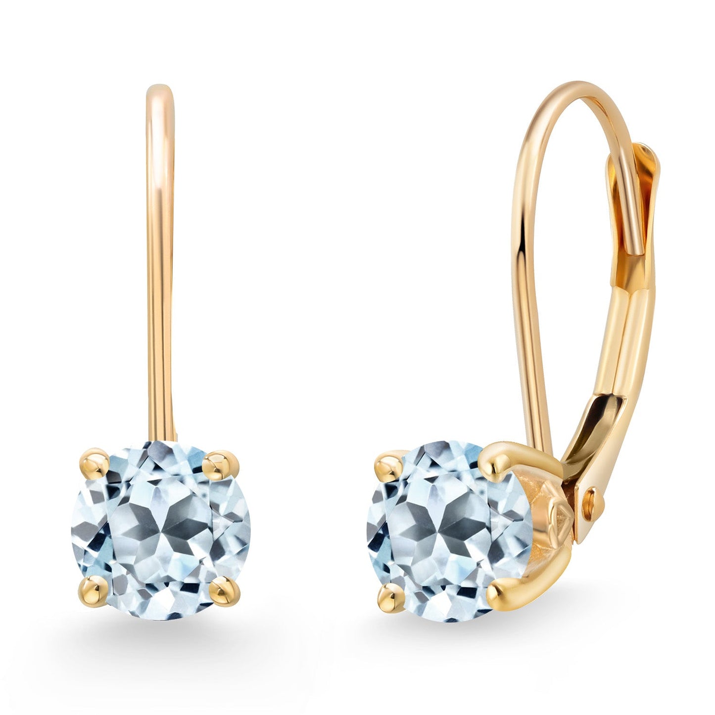 14K Yellow Gold 5MM Round Gemstone Birthstone Leverback Drop Dangle Earrings | Gold Earrings For Women | Fine Jewelry Gifts for Her Mom Women Wife