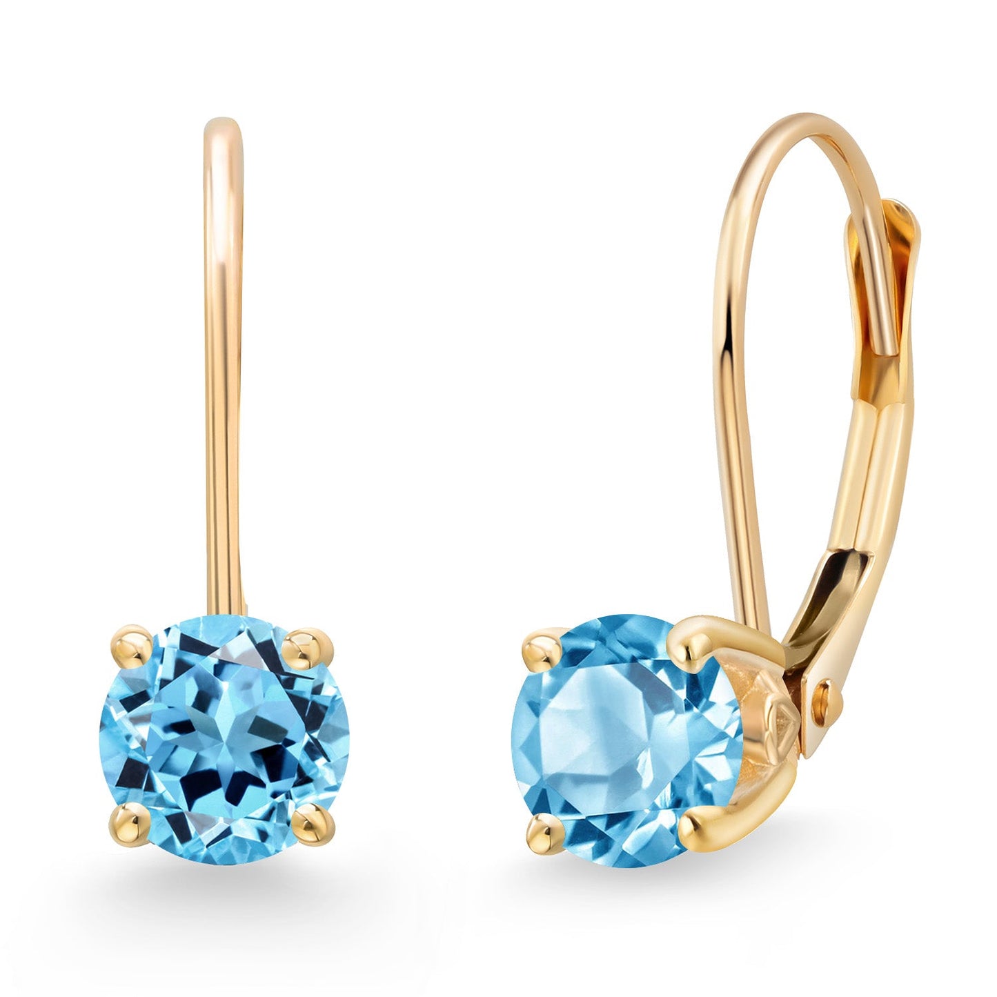 14K Yellow Gold 5MM Round Gemstone Birthstone Leverback Drop Dangle Earrings | Gold Earrings For Women | Fine Jewelry Gifts for Her Mom Women Wife