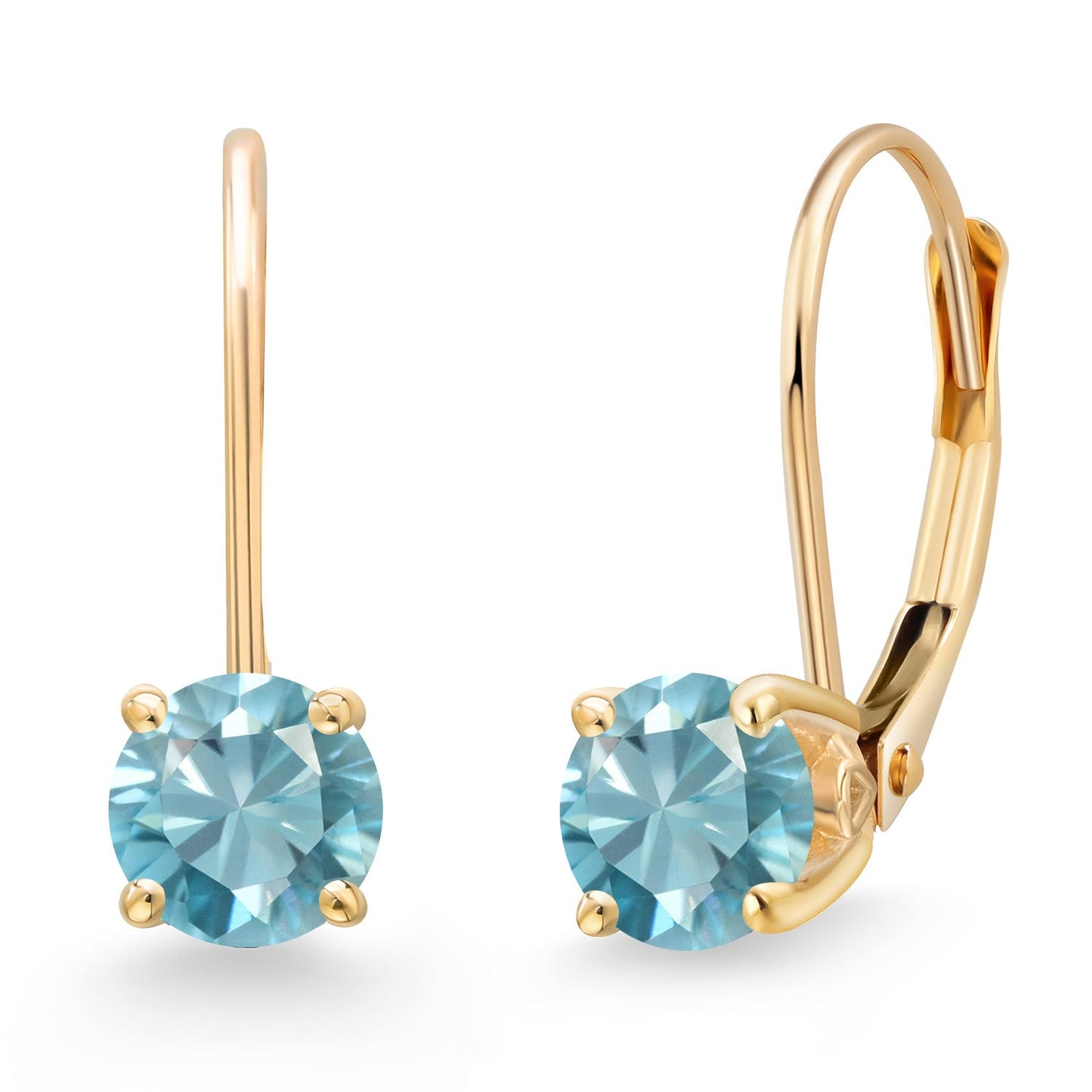 14K Yellow Gold 5MM Round Gemstone Birthstone Leverback Drop Dangle Earrings | Gold Earrings For Women | Fine Jewelry Gifts for Her Mom Women Wife