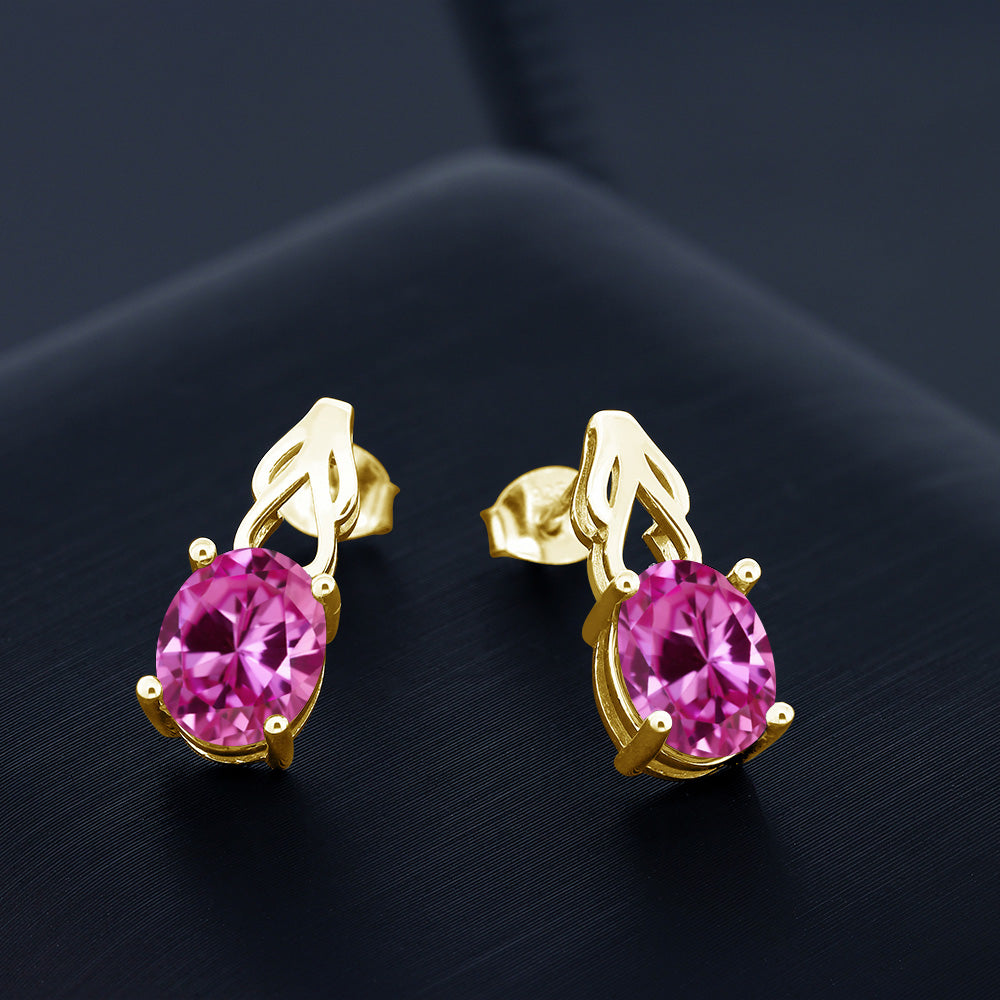 9X7MM Oval Gemstone Birthstone Drop Dangle Earrings For Women | 18K Yellow Gold Plated Silver | Fine Jewelry Gifts for Her Mom Women Wife
